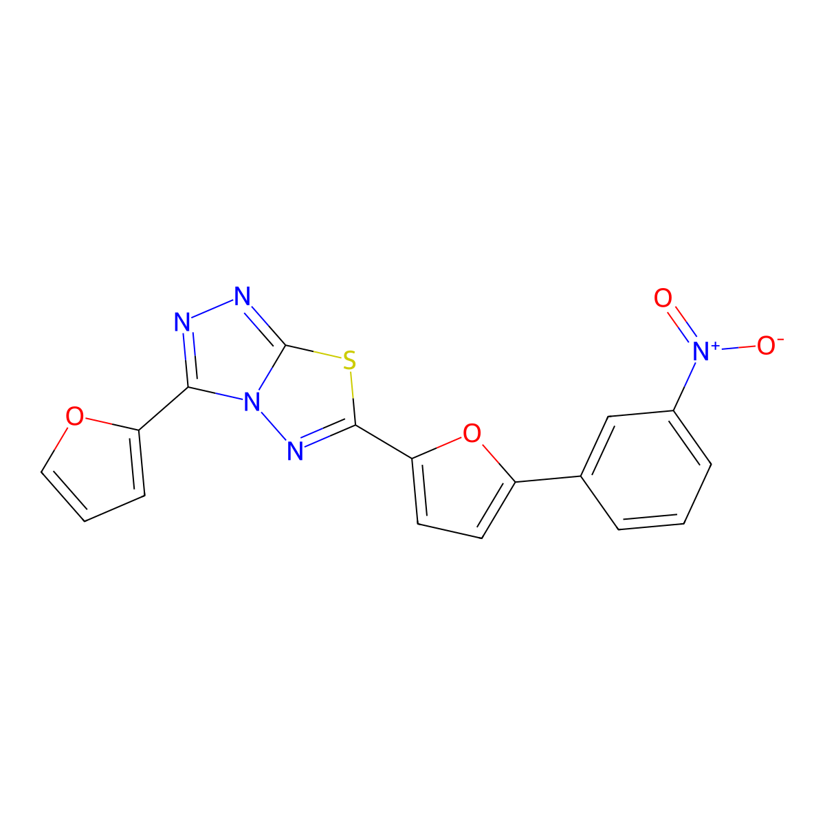 3-(Furan-2-yl)-6-[5-(3-nitrophenyl)furan-2-yl]-[1,2,4]triazolo[3,4-b][1,3,4]thiadiazole molecular structure, CAS 627042-04-0