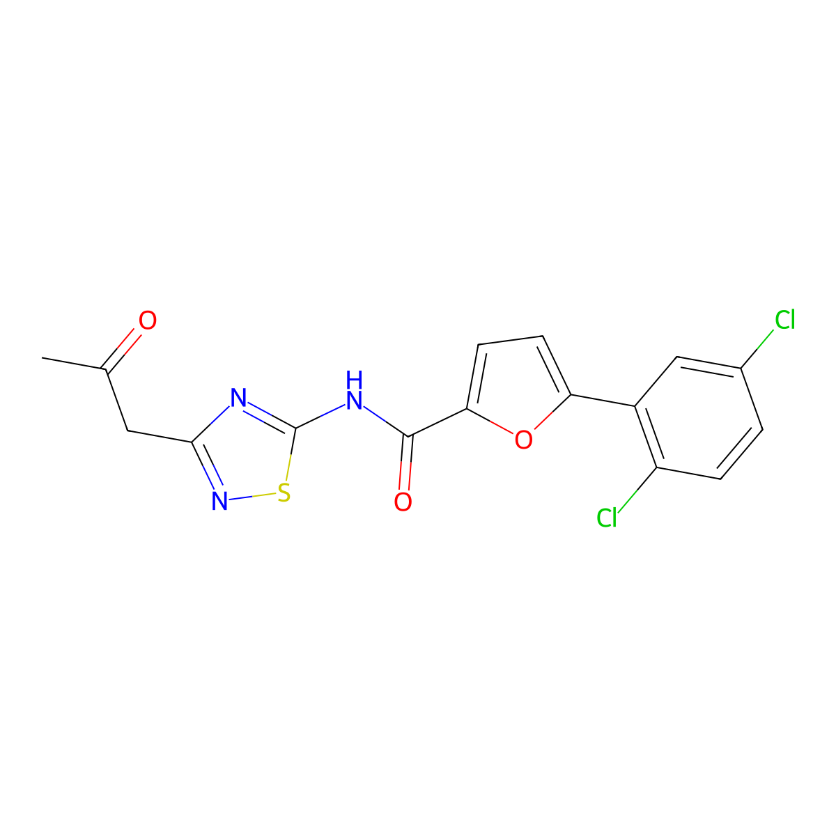 5-(2,5-dichlorophenyl)-N-[3-(2-oxopropyl)-1,2,4-thiadiazol-5-yl]furan-2-carboxamide molecular structure, CAS 627042-70-0