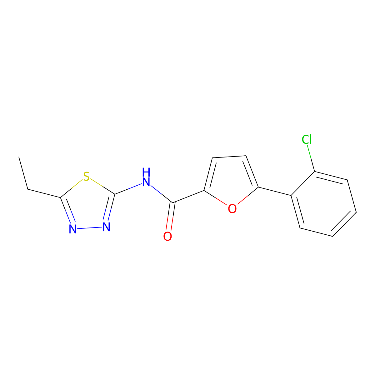 5-(2-chlorophenyl)-N-(5-ethyl-1,3,4-thiadiazol-2-yl)furan-2-carboxamide molecular structure, CAS 627042-76-6