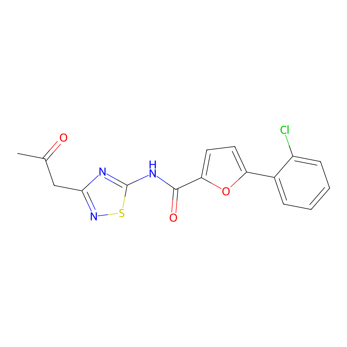 5-(2-chlorophenyl)-N-[3-(2-oxopropyl)-1,2,4-thiadiazol-5-yl]-2-furamide molecular structure, CAS 627043-16-7
