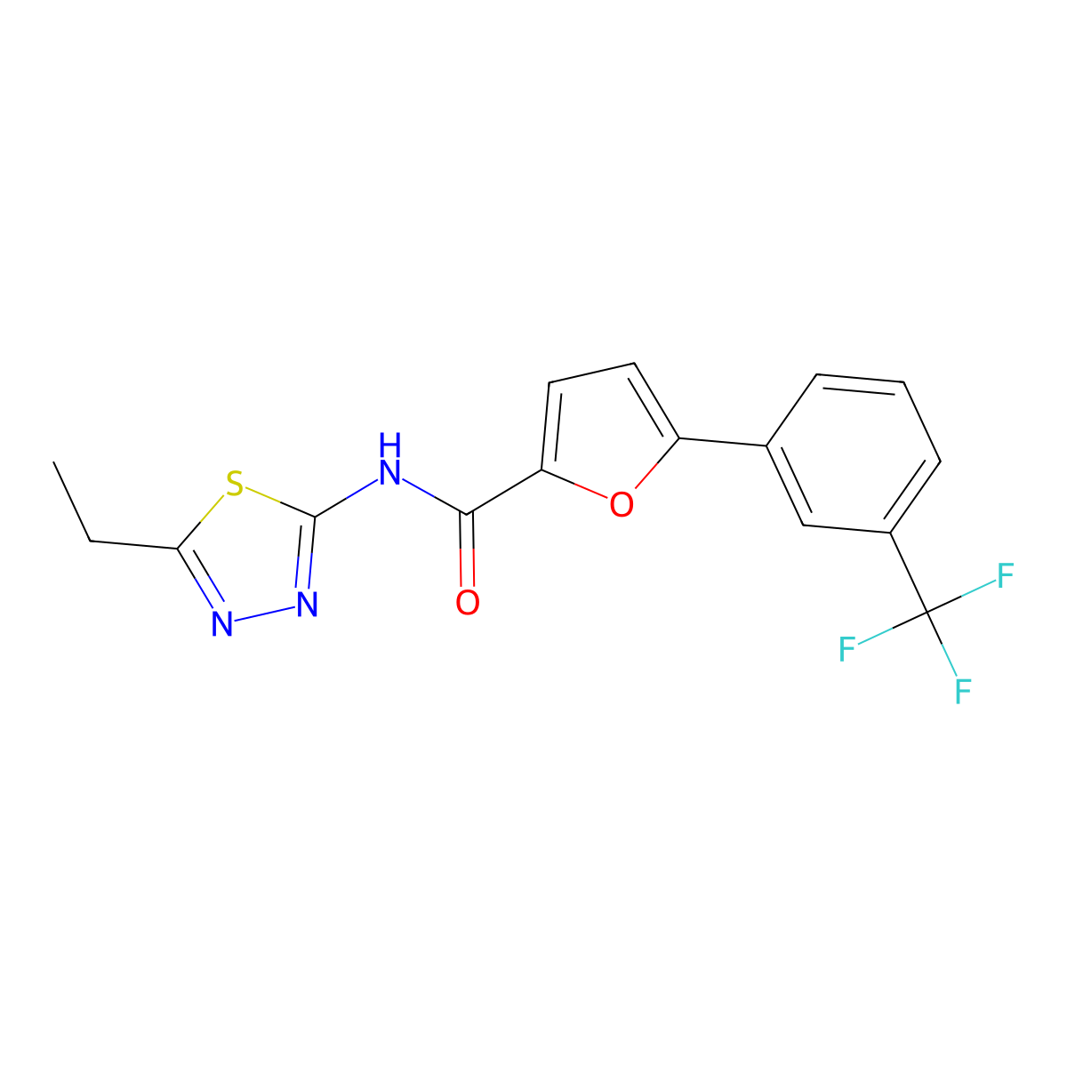 N-(5-ethyl-1,3,4-thiadiazol-2-yl)-5-[3-(trifluoromethyl)phenyl]furan-2-carboxamide molecular structure, CAS 627043-66-7