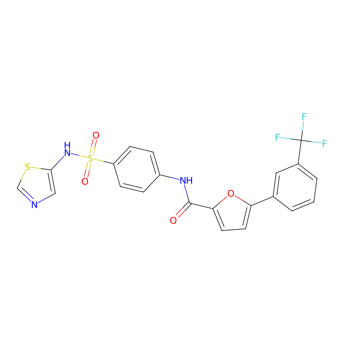 N-[4-(1,3-thiazol-5-ylsulfamoyl)phenyl]-5-[3-(trifluoromethyl)phenyl]furan-2-carboxamide molecular structure, CAS 627043-71-4