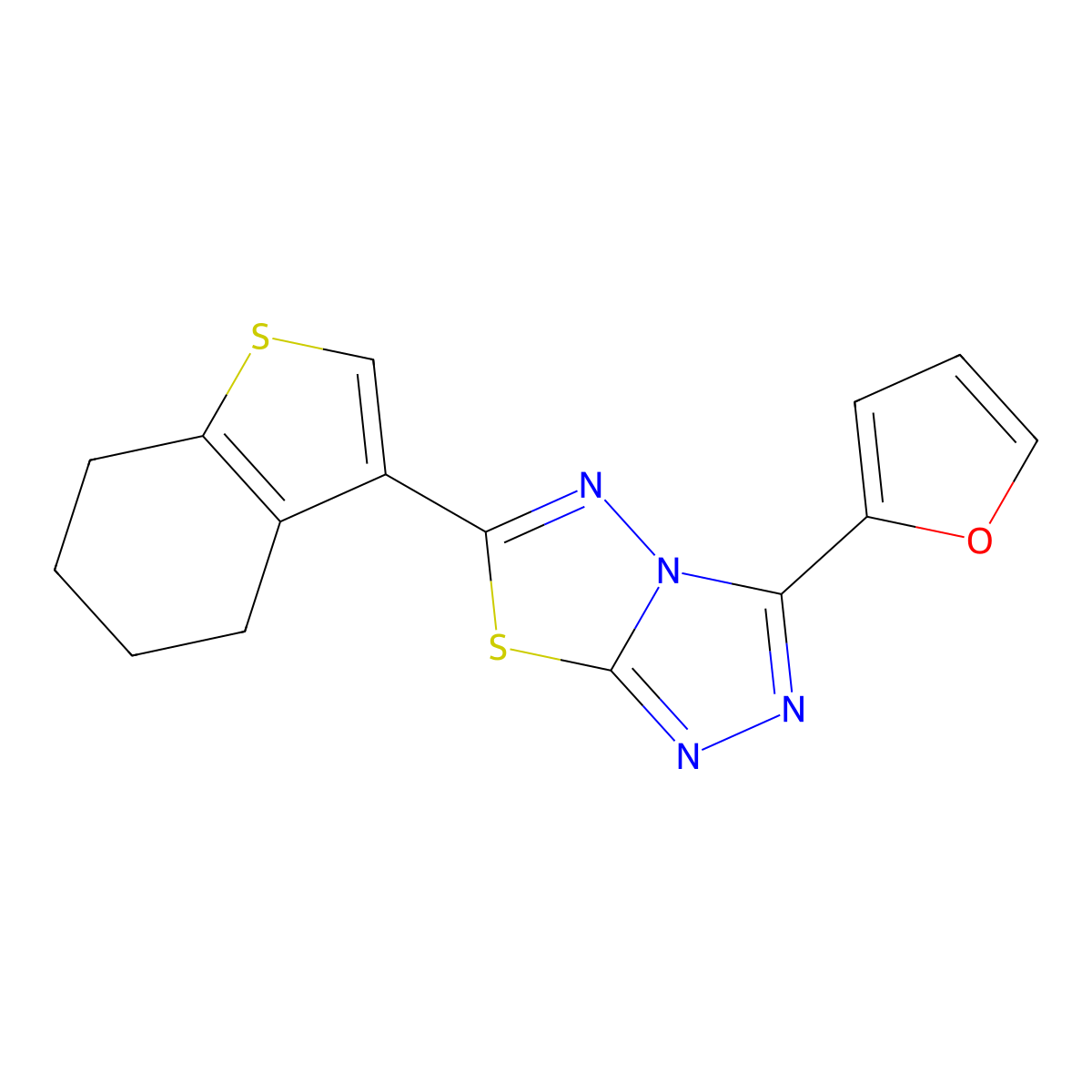 3-(Furan-2-yl)-6-(4,5,6,7-tetrahydro-1-benzothiophen-3-yl)-[1,2,4]triazolo[3,4-b][1,3,4]thiadiazole molecular structure, CAS 627044-79-5