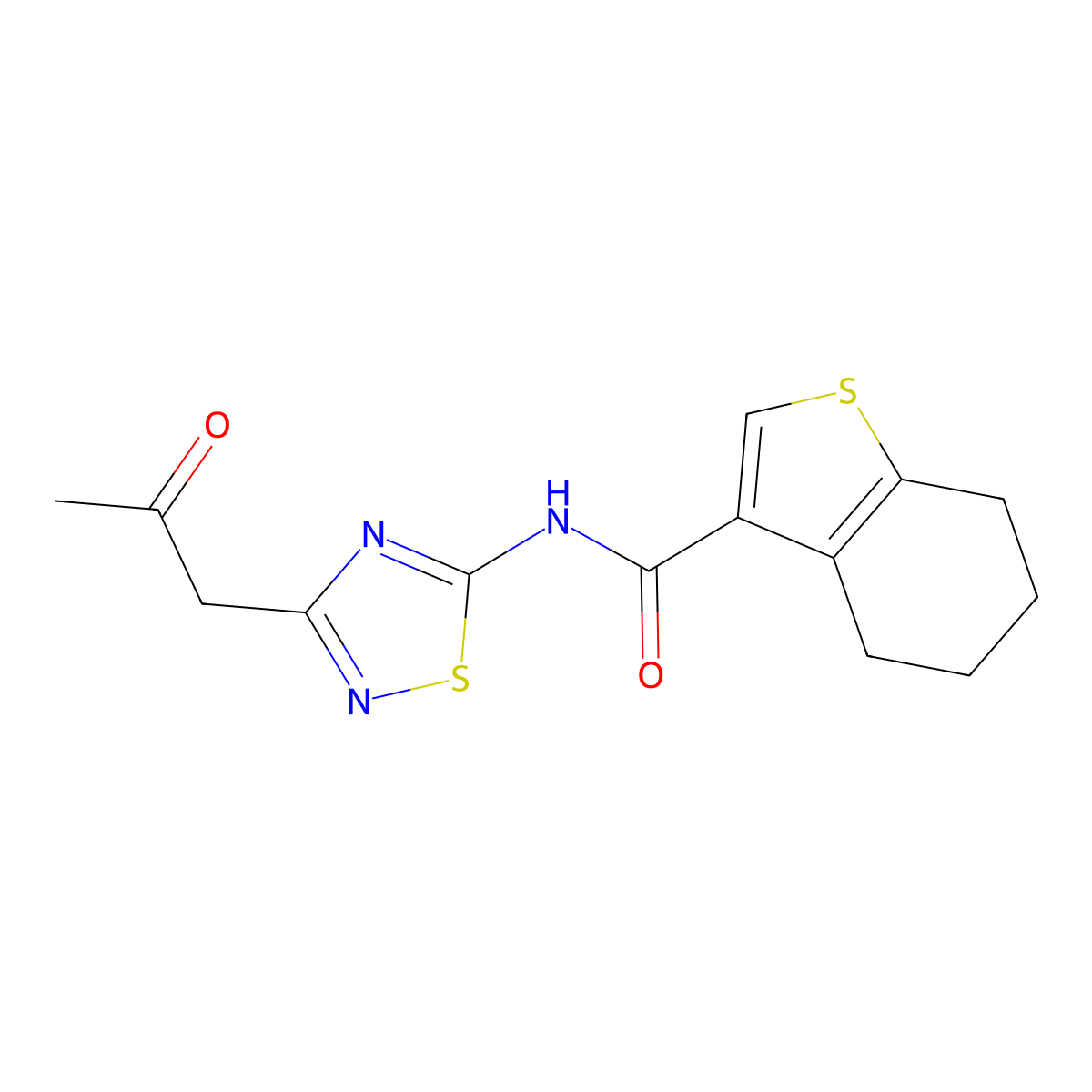 N-[3-(2-oxopropyl)-1,2,4-thiadiazol-5-yl]-4,5,6,7-tetrahydro-1-benzothiophene-3-carboxamide molecular structure, CAS 627045-04-9