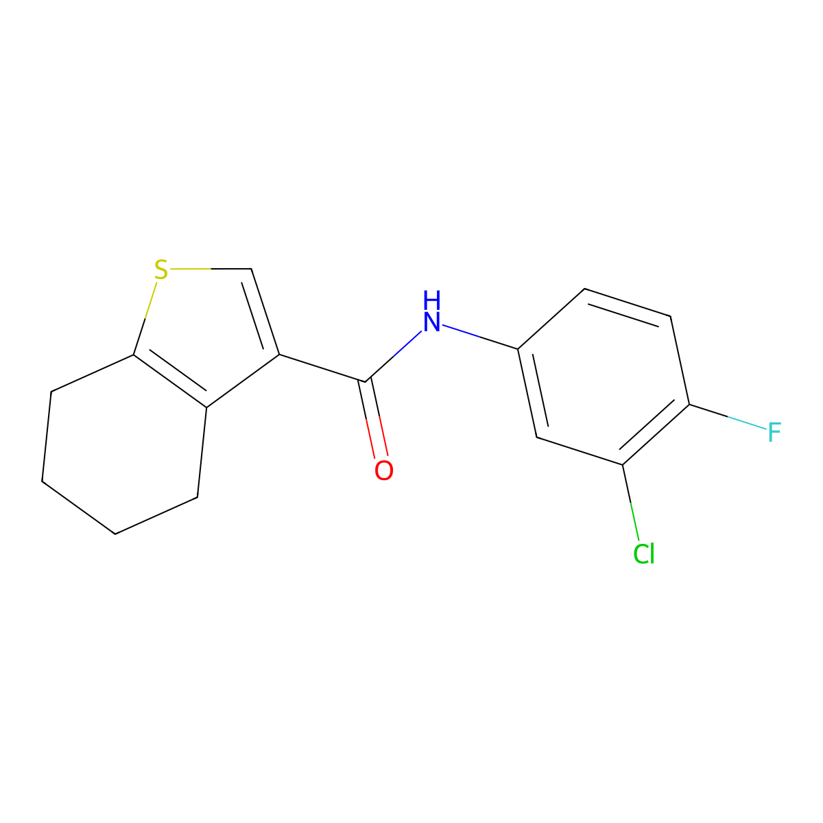 N-(3-chloro-4-fluorophenyl)-4,5,6,7-tetrahydro-1-benzothiophene-3-carboxamide molecular structure, CAS 627045-05-0