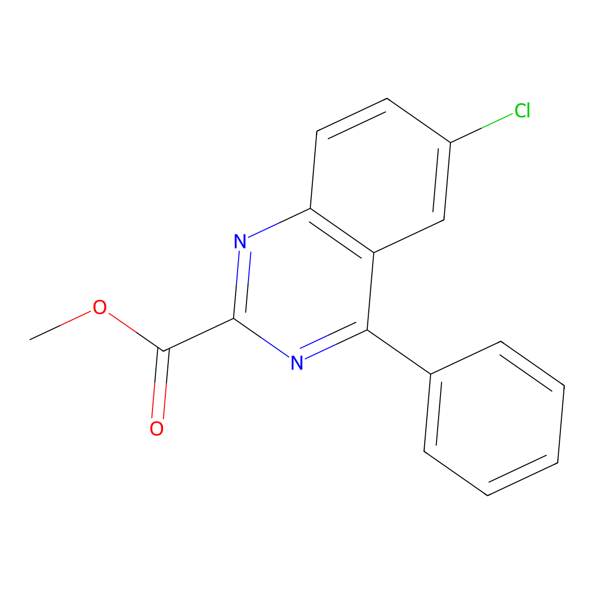 Methyl 6-chloro-4-phenylquinazoline-2-carboxylate molecular structure, CAS 62705-47-9
