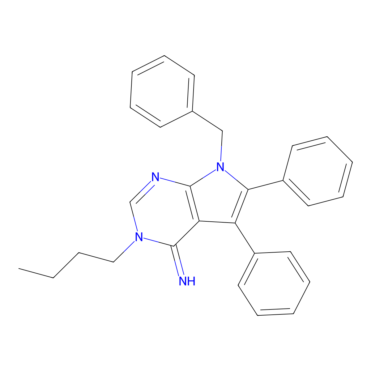 7-Benzyl-3-butyl-5,6-diphenylpyrrolo[2,3-d]pyrimidin-4-imine molecular structure, CAS 627053-04-7