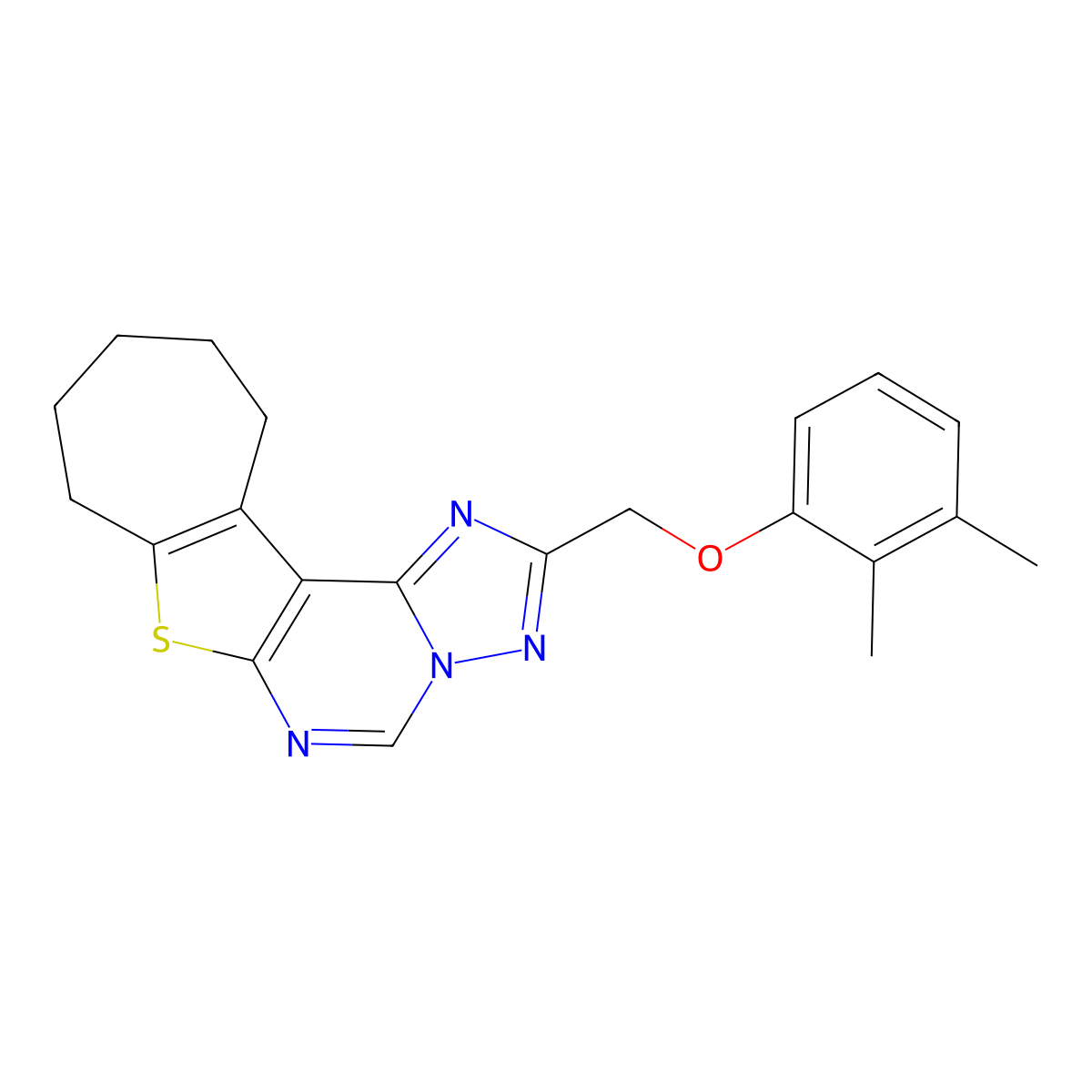2-((2,3-dimethylphenoxy)methyl)-9,10,11,12-tetrahydro-8H-cyclohepta[4,5]thieno[3,2-e][1,2,4]triazolo[1,5-c]pyrimidine molecular structure, CAS 627053-06-9