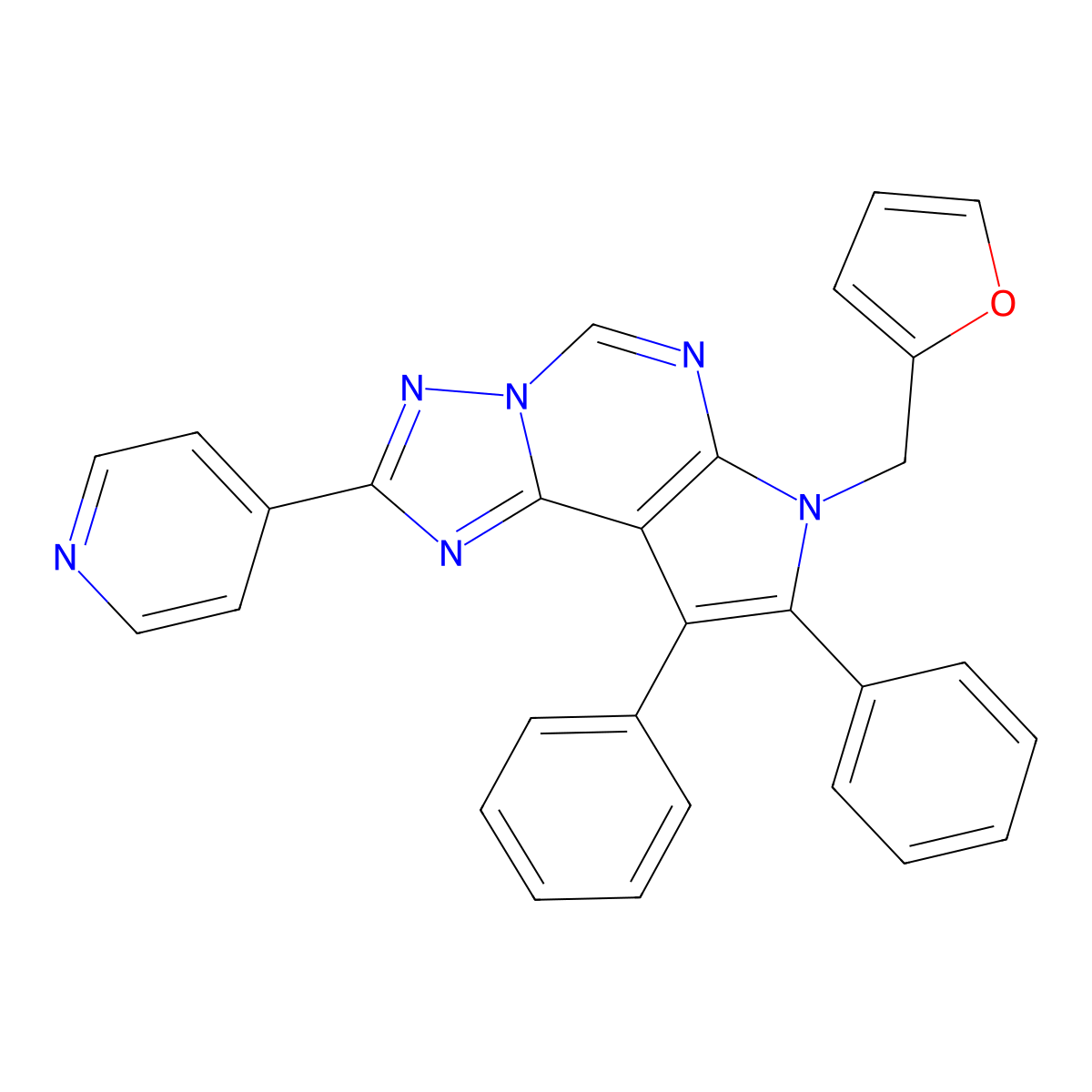 7-(furan-2-ylmethyl)-8,9-diphenyl-2-(pyridin-4-yl)-7H-pyrrolo[3,2-e][1,2,4]triazolo[1,5-c]pyrimidine molecular structure, CAS 627053-12-7