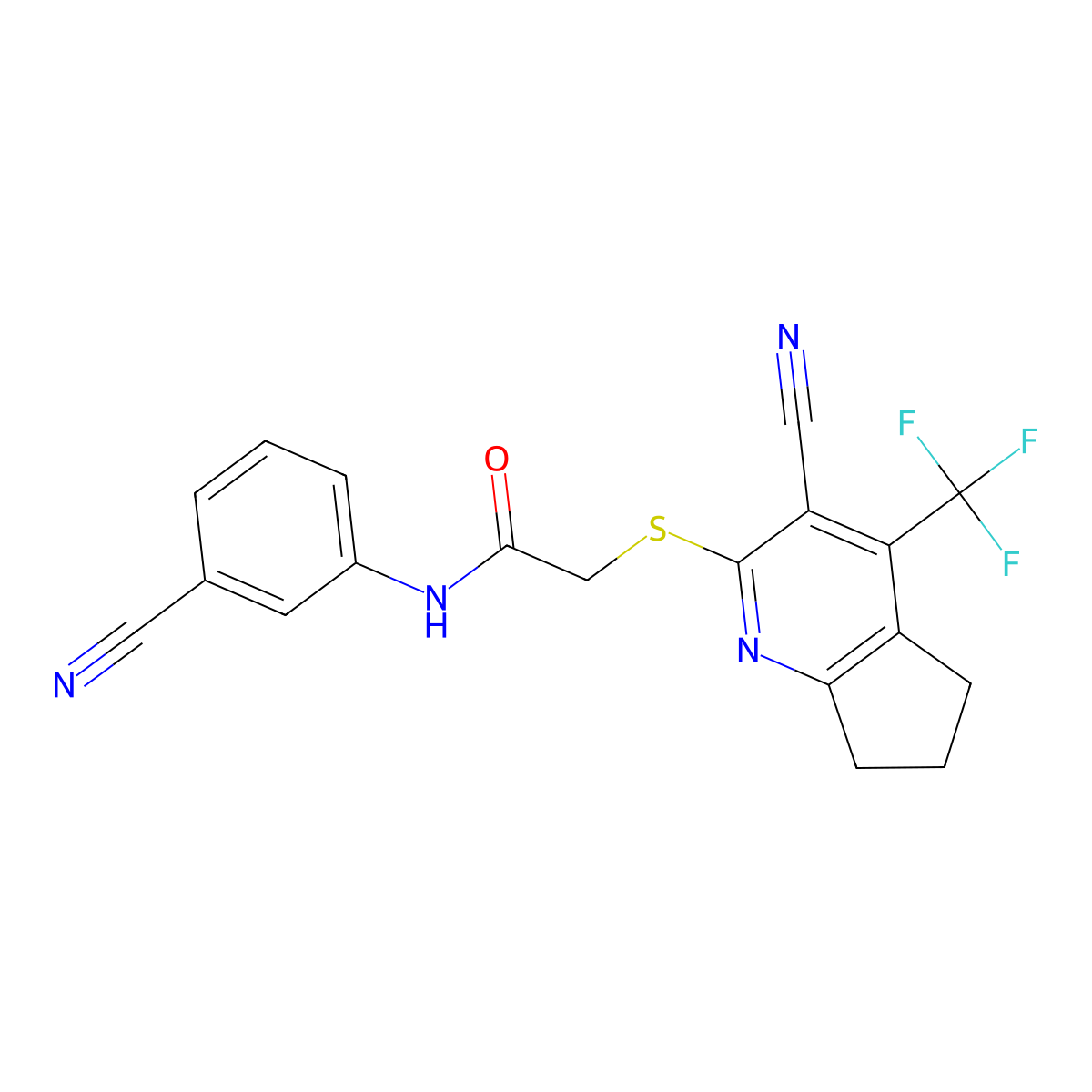 N-(3-cyanophenyl)-2-{[3-cyano-4-(trifluoromethyl)-6,7-dihydro-5H-cyclopenta[b]pyridin-2-yl]sulfanyl}acetamide molecular structure, CAS 627053-30-9