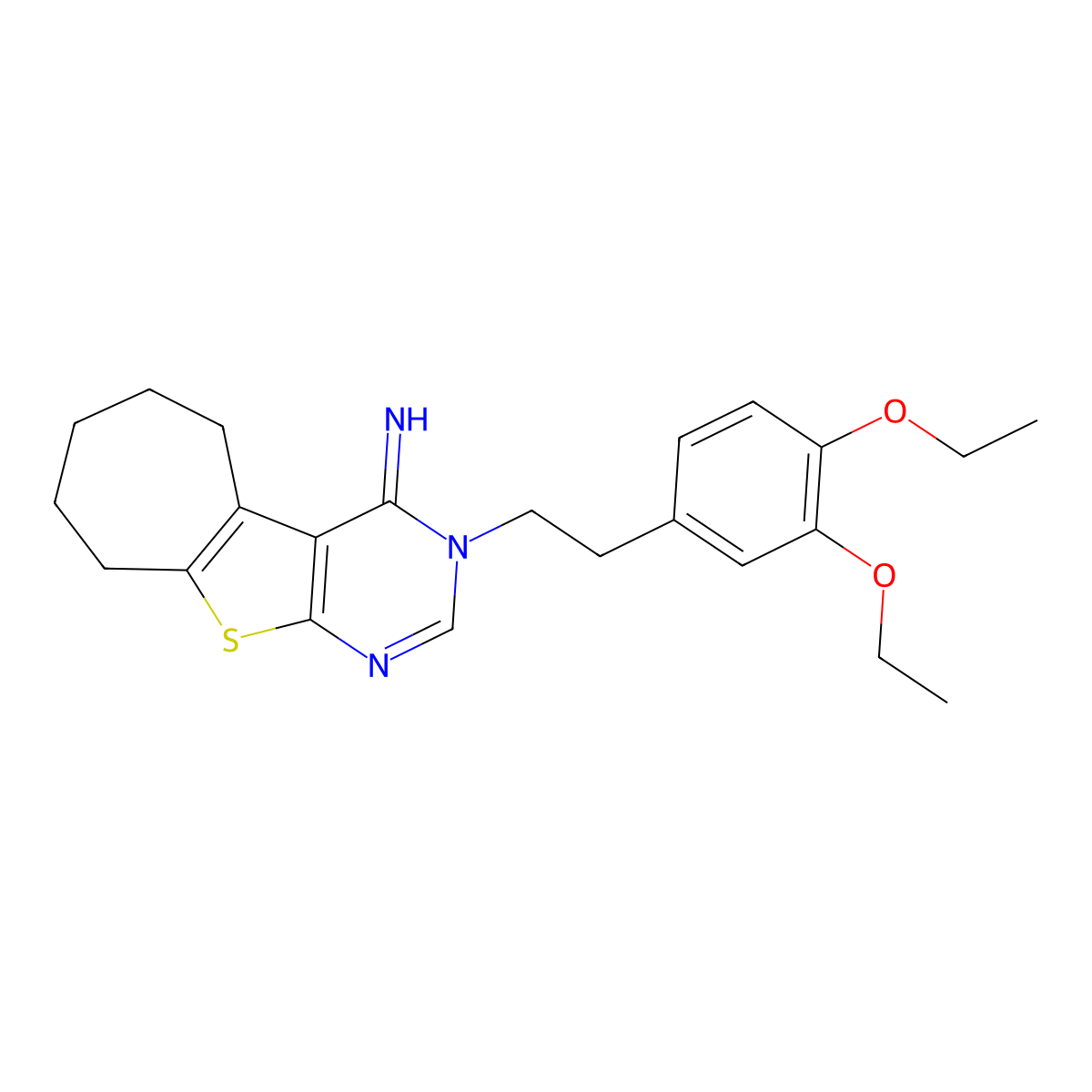 3-[2-(3,4-diethoxyphenyl)ethyl]-3,5,6,7,8,9-hexahydro-4H-cyclohepta[4,5]thieno[2,3-d]pyrimidin-4-imine molecular structure, CAS 627053-62-7