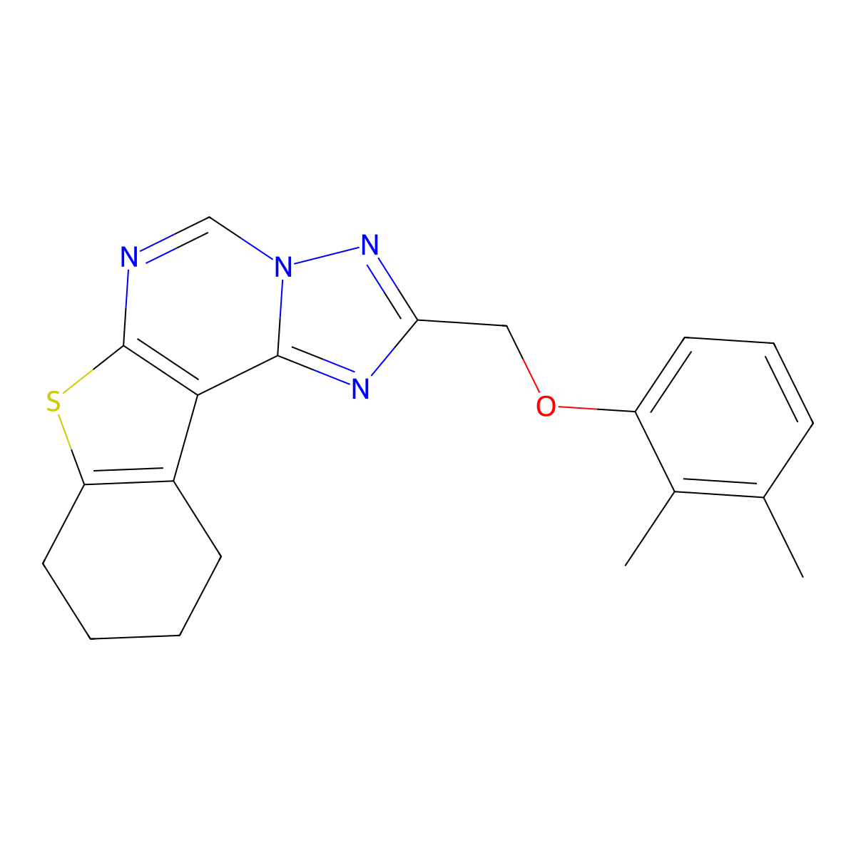2-((2,3-Dimethylphenoxy)methyl)-8,9,10,11-tetrahydrobenzo[4,5]thieno[3,2-e][1,2,4]triazolo[1,5-c]pyrimidine molecular structure, CAS 627053-82-1