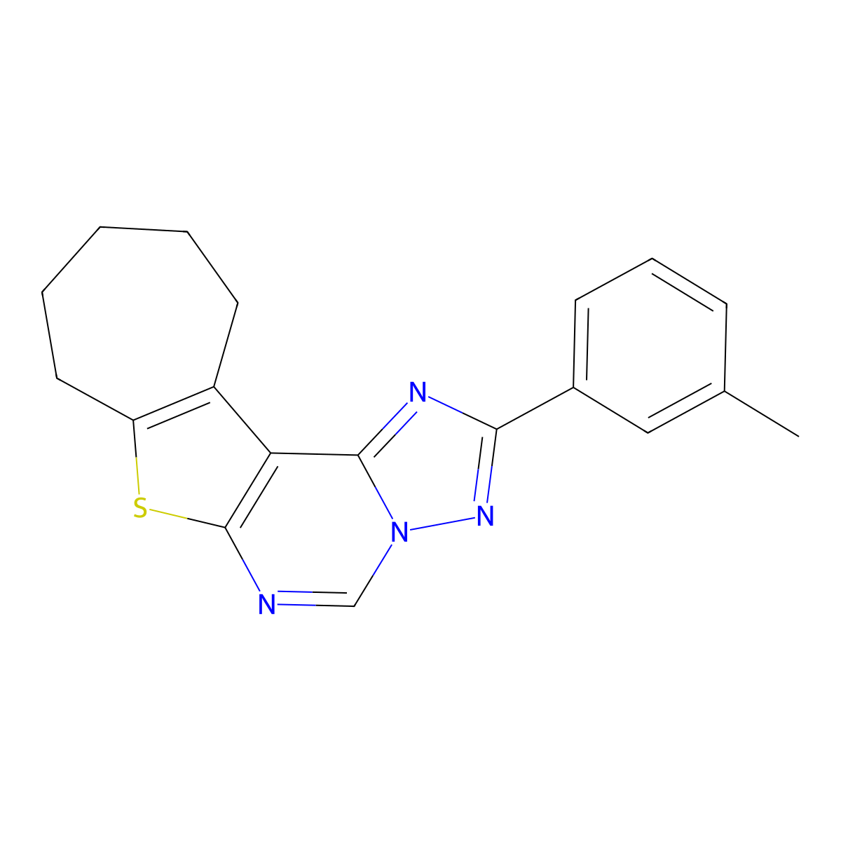 2-(3-methylphenyl)-9,10,11,12-tetrahydro-8H-cyclohepta[4,5]thieno[3,2-e][1,2,4]triazolo[1,5-c]pyrimidine molecular structure, CAS 627053-83-2