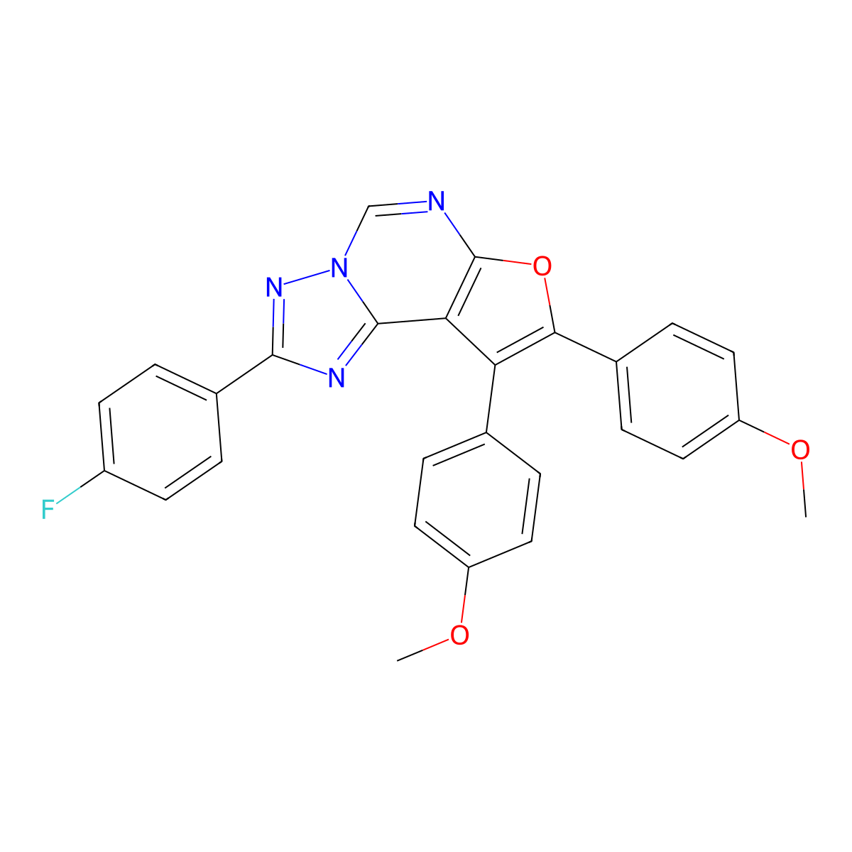 2-(4-Fluorophenyl)-8,9-bis(4-methoxyphenyl)furo[3,2-e][1,2,4]triazolo[1,5-c]pyrimidine molecular structure, CAS 627053-90-1