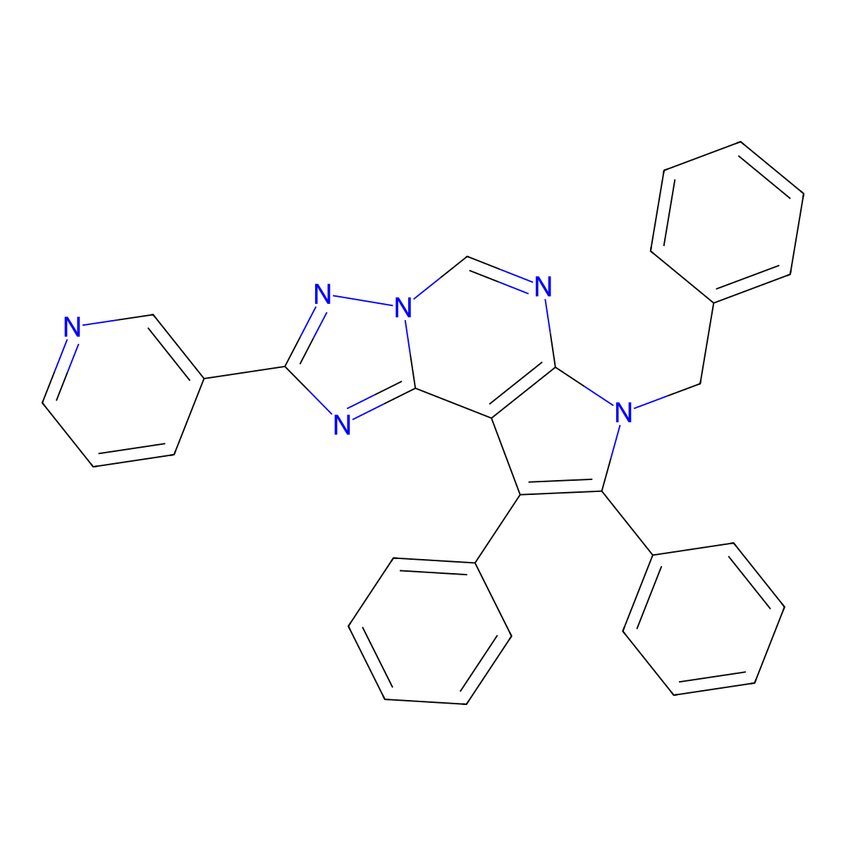 7-benzyl-8,9-diphenyl-2-(pyridin-3-yl)-7H-pyrrolo[3,2-e][1,2,4]triazolo[1,5-c]pyrimidine molecular structure, CAS 627054-17-5