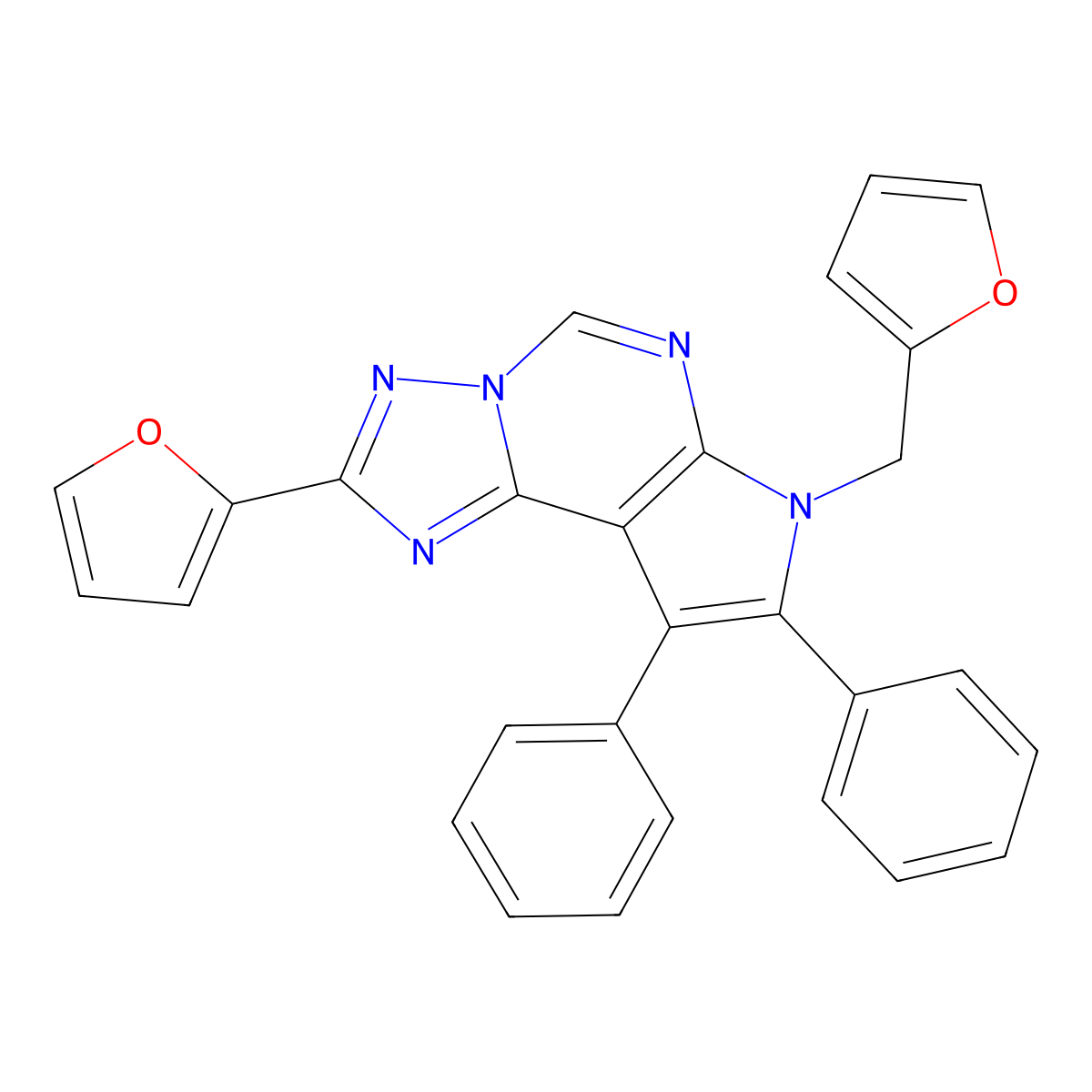 2-(furan-2-yl)-7-(furan-2-ylmethyl)-8,9-diphenyl-7H-pyrrolo[3,2-e][1,2,4]triazolo[1,5-c]pyrimidine molecular structure, CAS 627054-23-3