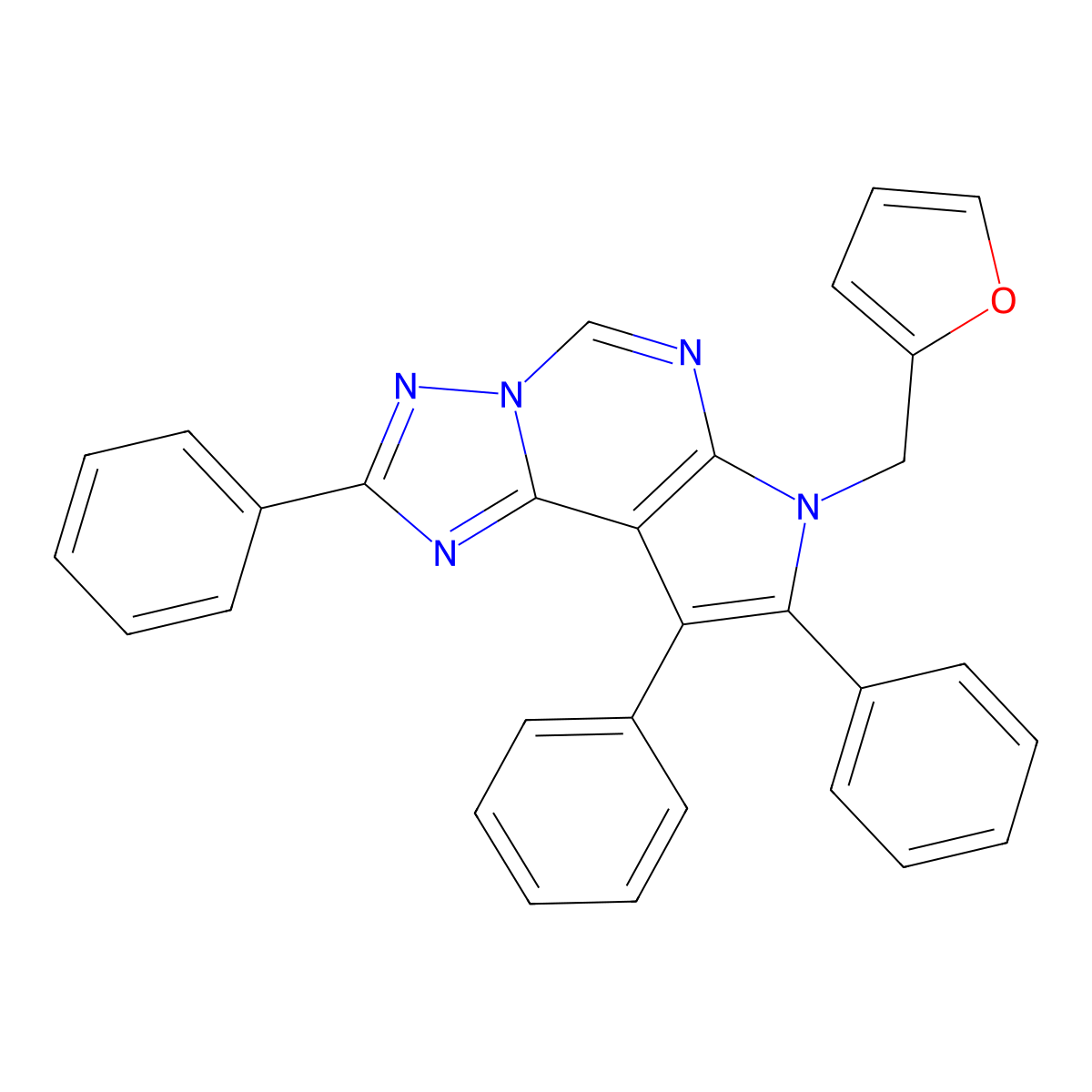7-(2-furylmethyl)-2,8,9-triphenyl-7H-pyrrolo[3,2-e][1,2,4]triazolo[1,5-c]pyrimidine molecular structure, CAS 627054-24-4