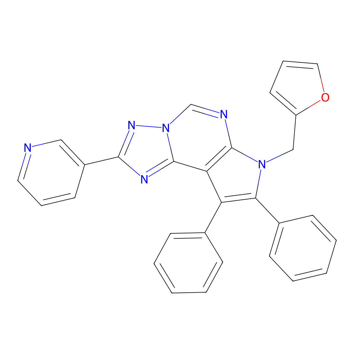 7-(furan-2-ylmethyl)-8,9-diphenyl-2-(pyridin-3-yl)-7H-pyrrolo[3,2-e][1,2,4]triazolo[1,5-c]pyrimidine molecular structure, CAS 627054-46-0