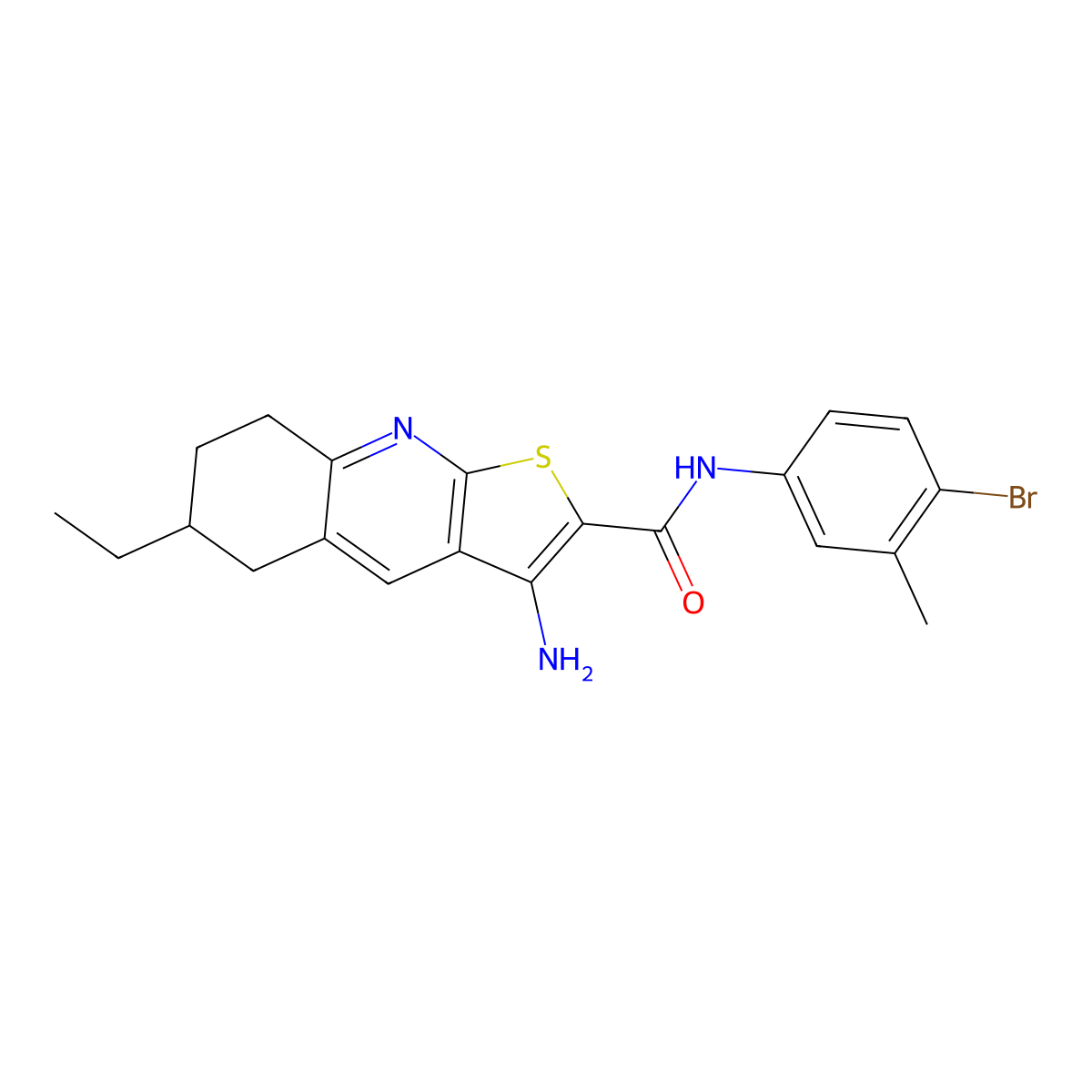 3-amino-N-(4-bromo-3-methylphenyl)-6-ethyl-5,6,7,8-tetrahydrothieno[2,3-b]quinoline-2-carboxamide molecular structure, CAS 627056-84-2
