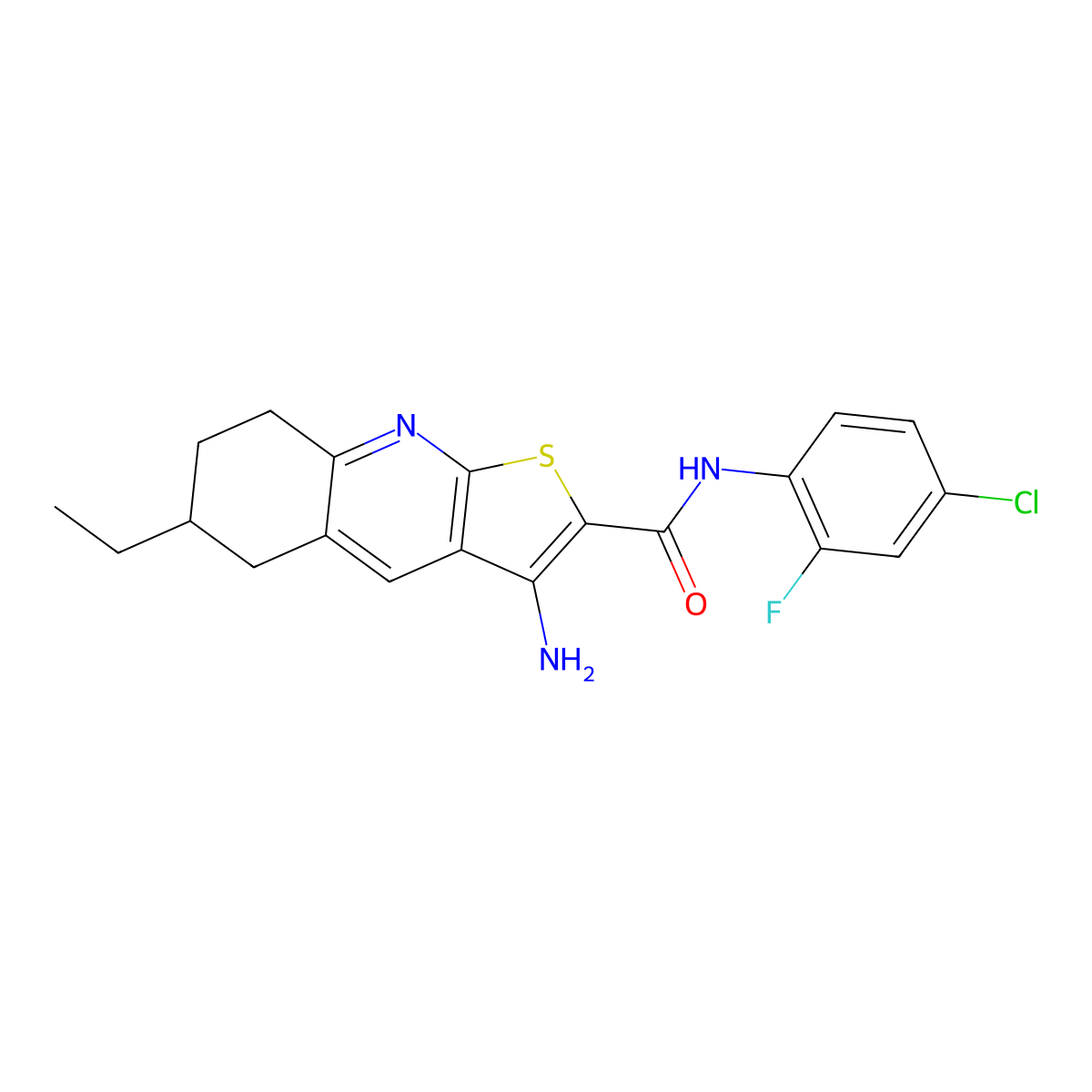 3-amino-N-(4-chloro-2-fluorophenyl)-6-ethyl-5,6,7,8-tetrahydrothieno[2,3-b]quinoline-2-carboxamide molecular structure, CAS 627056-91-1