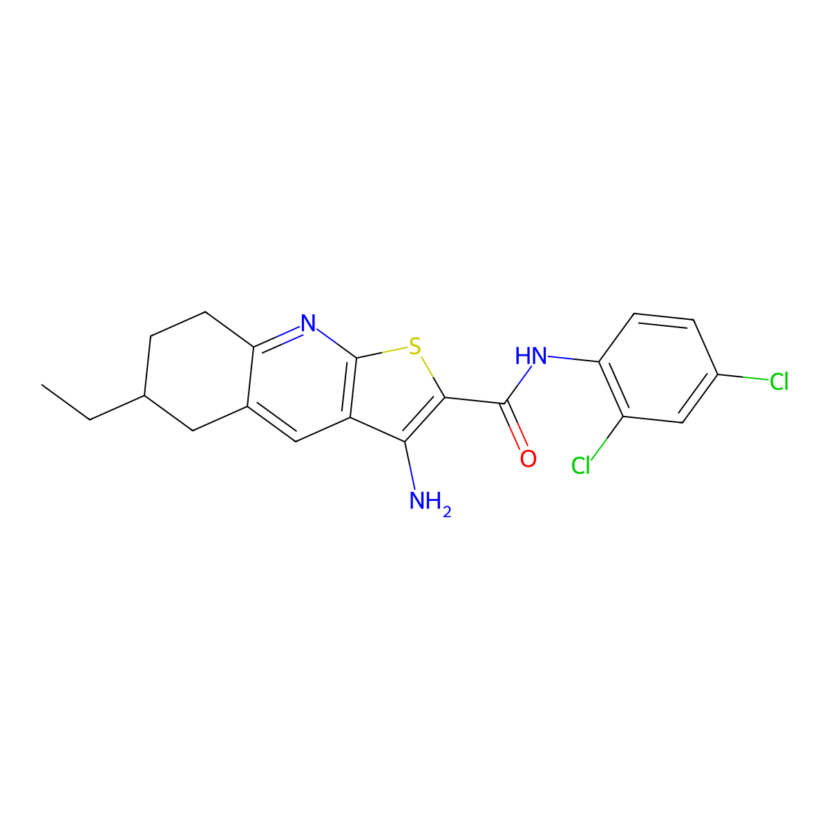 3-amino-N-(2,4-dichlorophenyl)-6-ethyl-5,6,7,8-tetrahydrothieno[2,3-b]quinoline-2-carboxamide molecular structure, CAS 627057-31-2