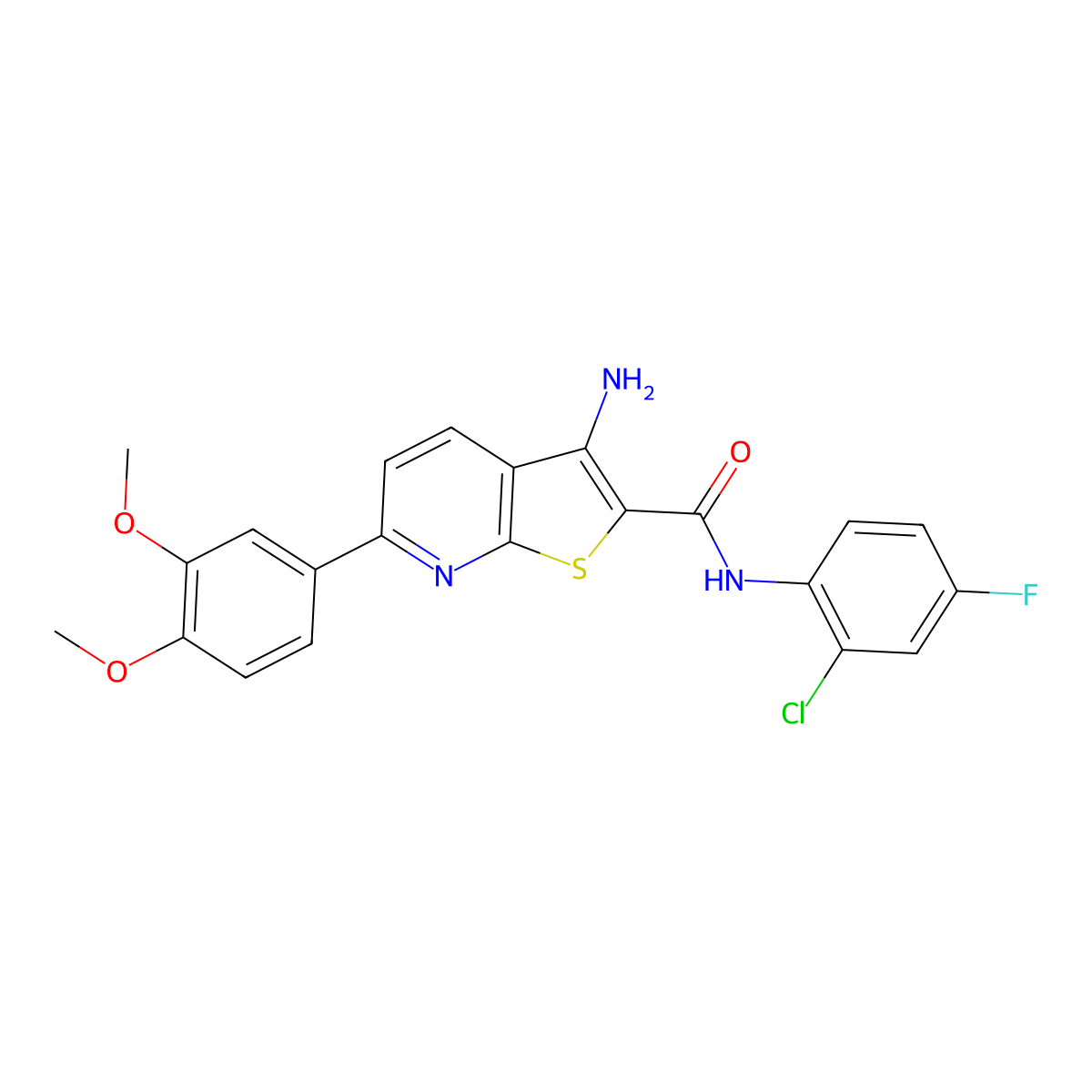3-amino-N-(2-chloro-4-fluorophenyl)-6-(3,4-dimethoxyphenyl)thieno[2,3-b]pyridine-2-carboxamide molecular structure, CAS 627057-47-0