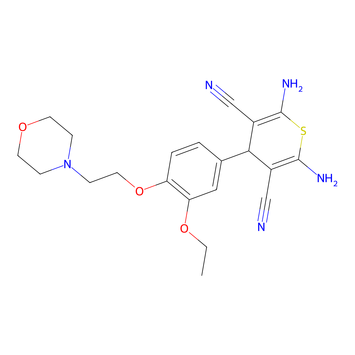 2,6-diamino-4-{3-ethoxy-4-[2-(morpholin-4-yl)ethoxy]phenyl}-4H-thiopyran-3,5-dicarbonitrile molecular structure, CAS 627057-51-6