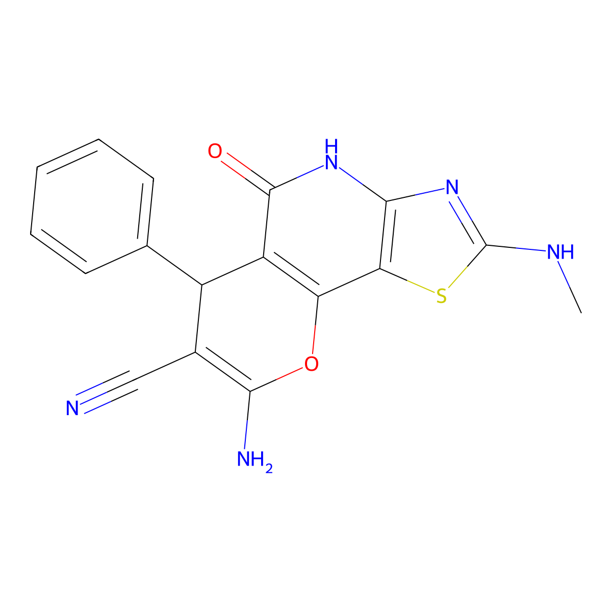 12-Amino-4-(methylamino)-8-oxo-10-phenyl-13-oxa-3-thia-5,7-diazatricyclo[7.4.0.02,6]trideca-1(9),2(6),4,11-tetraene-11-carbonitrile molecular structure, CAS 627057-53-8