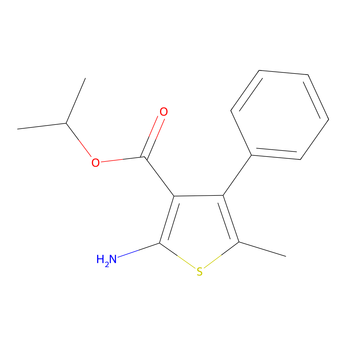 Isopropyl 2-amino-5-methyl-4-phenylthiophene-3-carboxylate molecular structure, CAS 627058-14-4