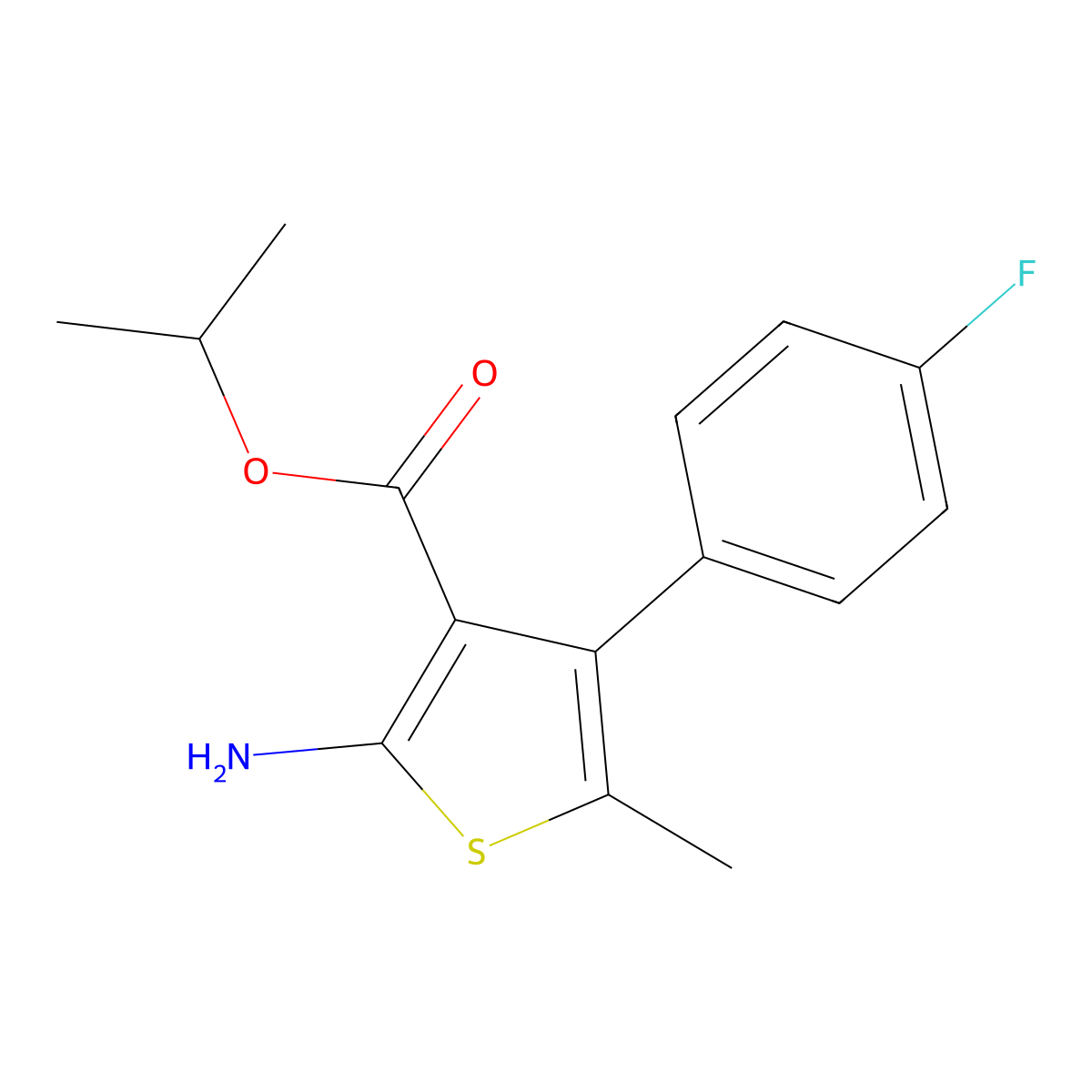 Isopropyl 2-amino-4-(4-fluorophenyl)-5-methylthiophene-3-carboxylate molecular structure, CAS 627058-15-5