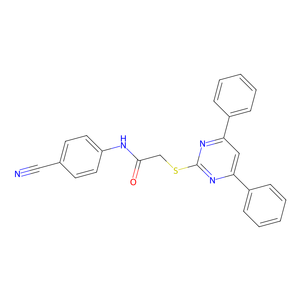 N-(4-cyanophenyl)-2-(4,6-diphenylpyrimidin-2-yl)sulfanylacetamide molecular structure, CAS 627058-83-7