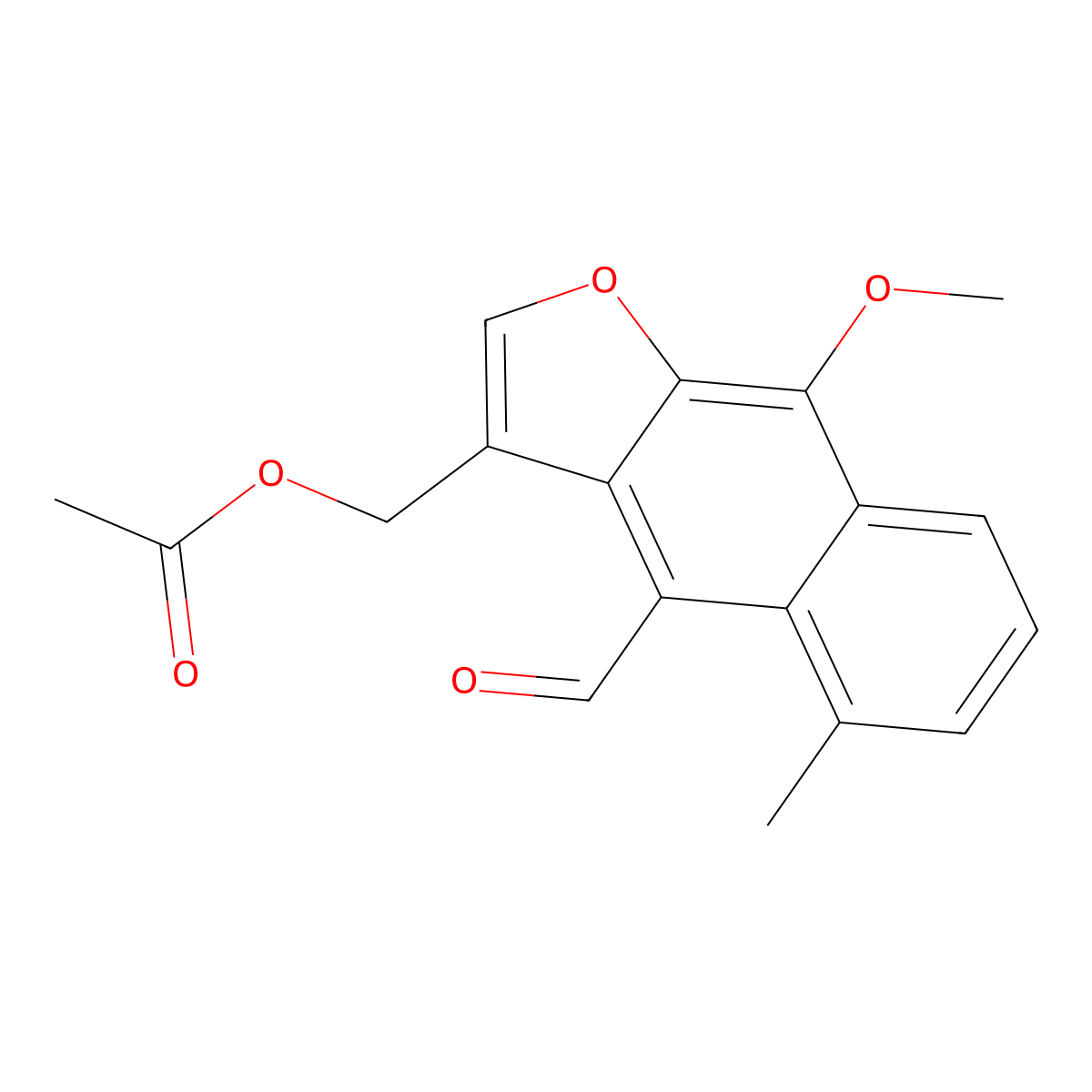 (4-Formyl-9-methoxy-5-methylbenzo[f][1]benzofuran-3-yl)methyl acetate molecular structure, CAS 62706-47-2