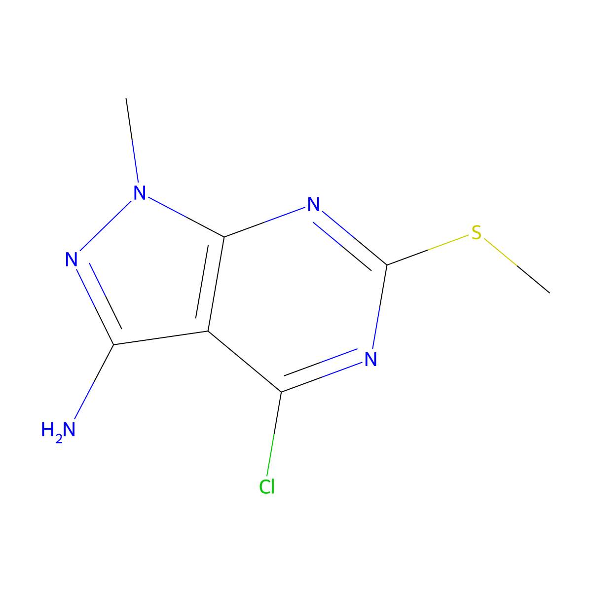 4-Chloro-1-methyl-6-(methylthio)-1H-pyrazolo[3,4-d]pyrimidin-3-amine molecular structure, CAS 627060-62-2