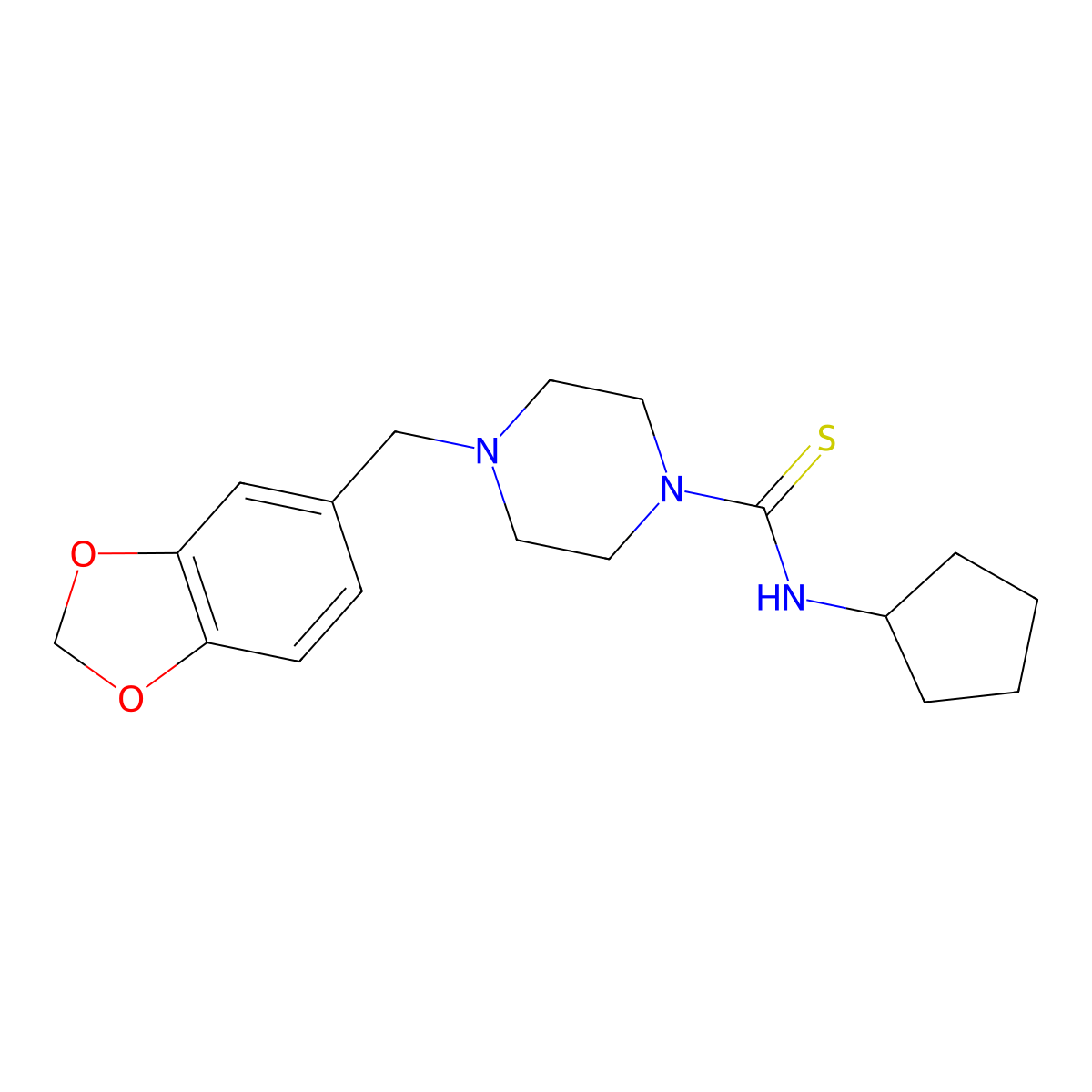 4-(1,3-benzodioxol-5-ylmethyl)-N-cyclopentylpiperazine-1-carbothioamide molecular structure, CAS 627063-46-1