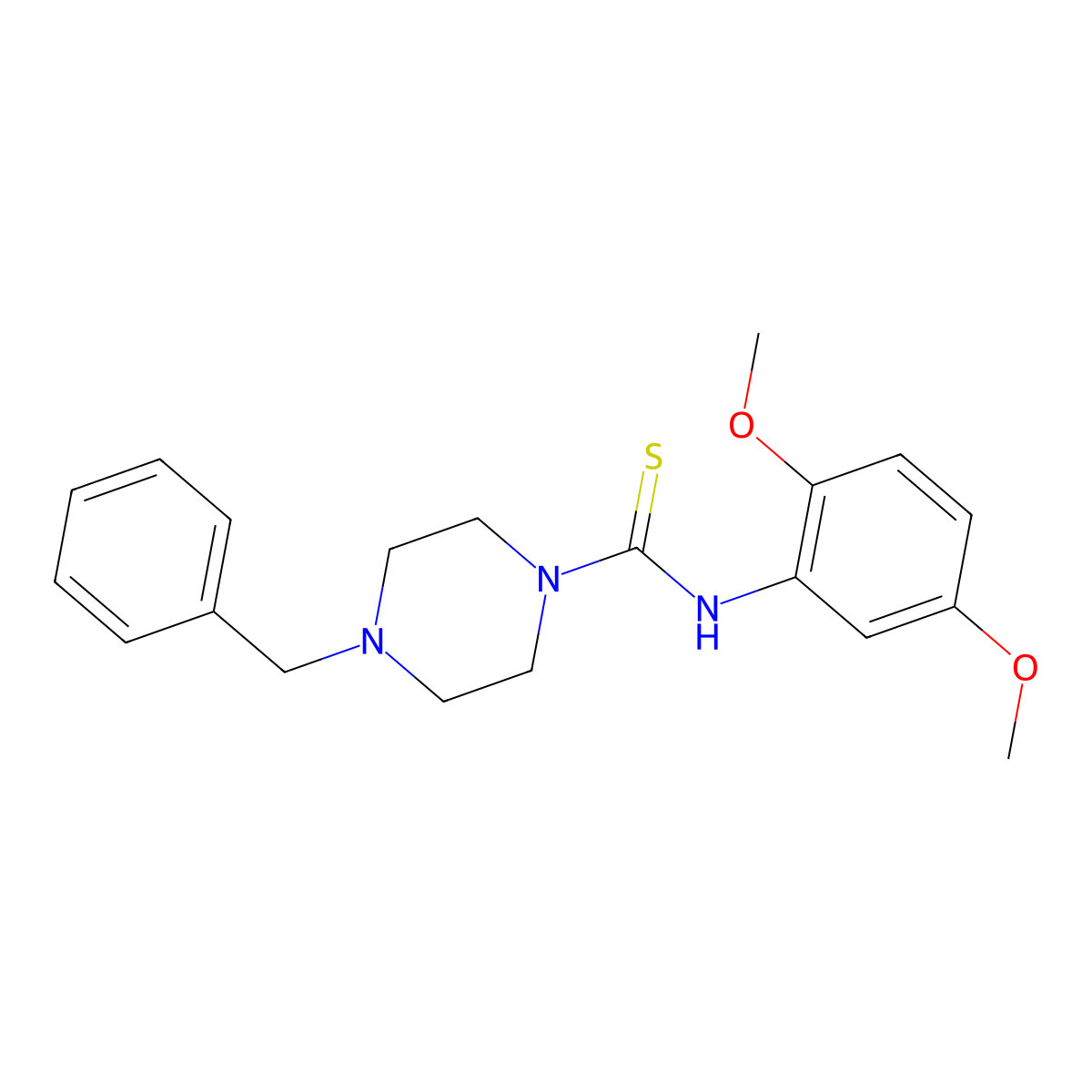 4-benzyl-N-(2,5-dimethoxyphenyl)-1-piperazinecarbothioamide molecular structure, CAS 627063-62-1