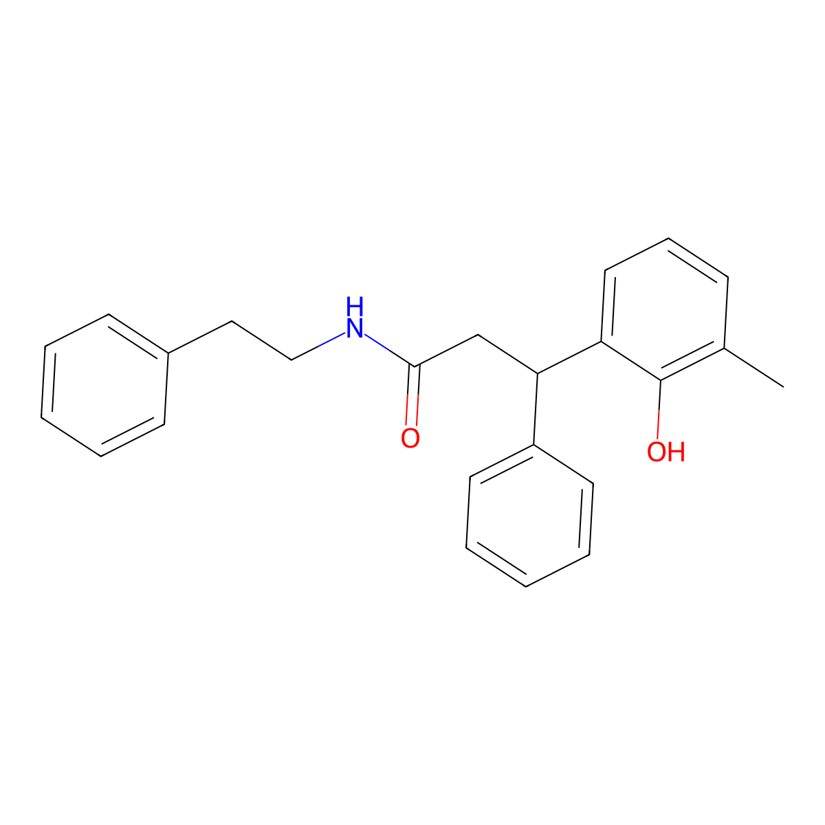 3-(2-hydroxy-3-methylphenyl)-3-phenyl-N-(2-phenylethyl)propanamide molecular structure, CAS 627063-67-6