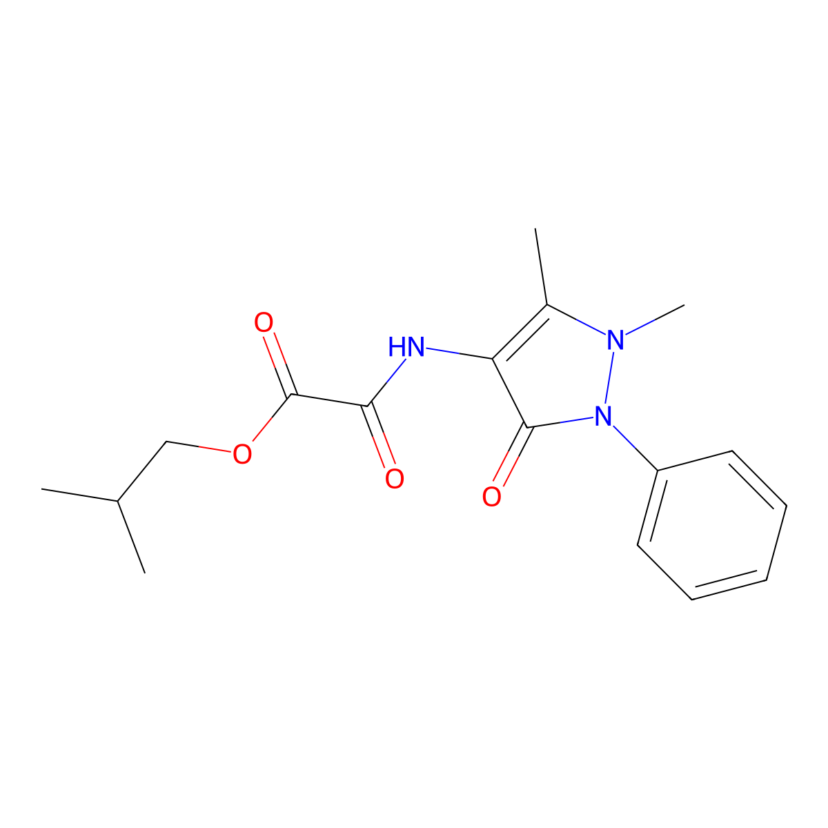 Acetic acid, ((2,3-dihydro-1,5-dimethyl-3-oxo-2-phenyl-1H-pyrazol-4-yl)amino)oxo-, 2-methylpropyl ester molecular structure, CAS 62707-52-2