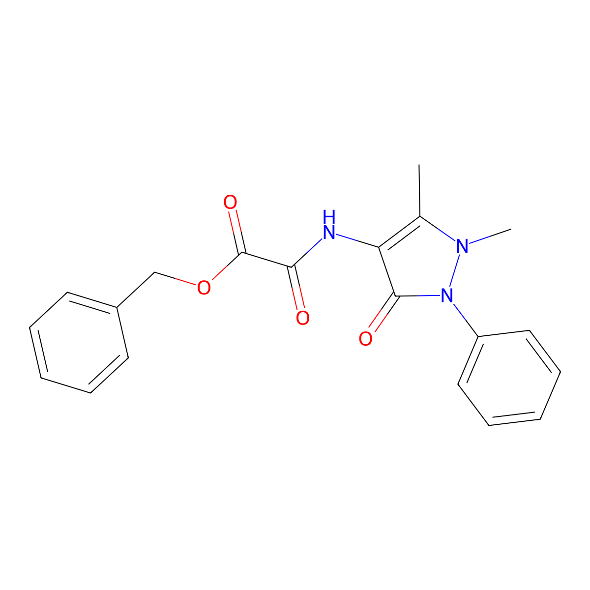 Acetic acid, ((2,3-dihydro-1,5-dimethyl-3-oxo-2-phenyl-1H-pyrazol-4-yl)amino)oxo-, phenylmethyl ester molecular structure, CAS 62707-53-3
