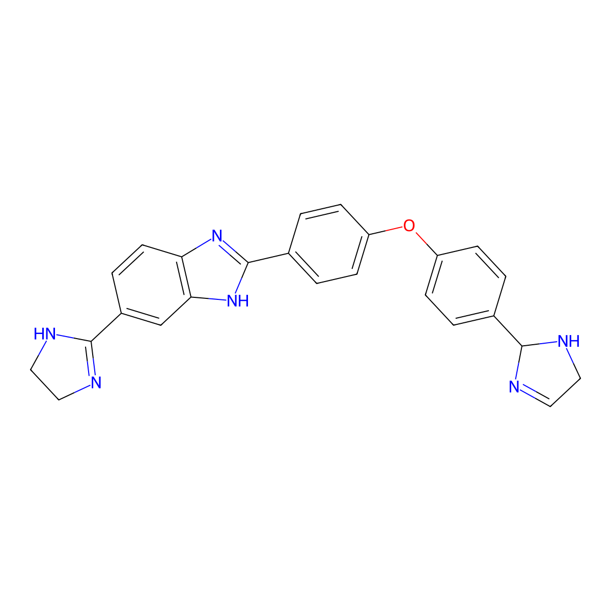 BENZIMIDAZOLE, 5-(2-IMIDAZOLINYL)-2-(p-(p-(2-IMIDAZOLINYL)PHENOXY)PHENYL)- molecular structure, CAS 62724-25-8