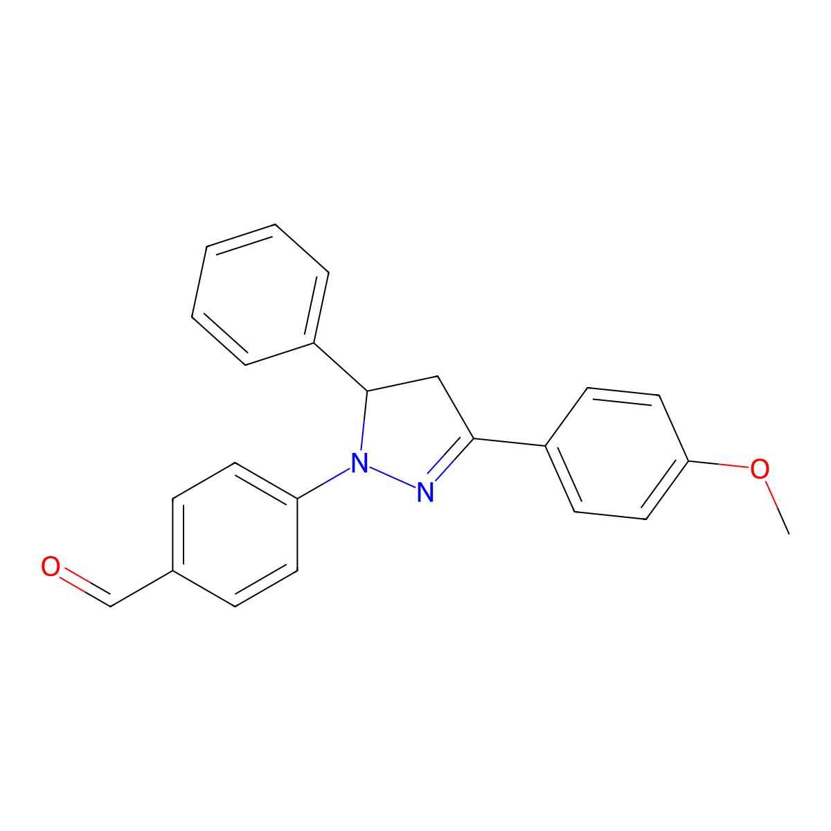 4-[5-(4-Methoxyphenyl)-3-phenyl-3,4-dihydropyrazol-2-yl]benzaldehyde molecular structure, CAS 62736-72-5