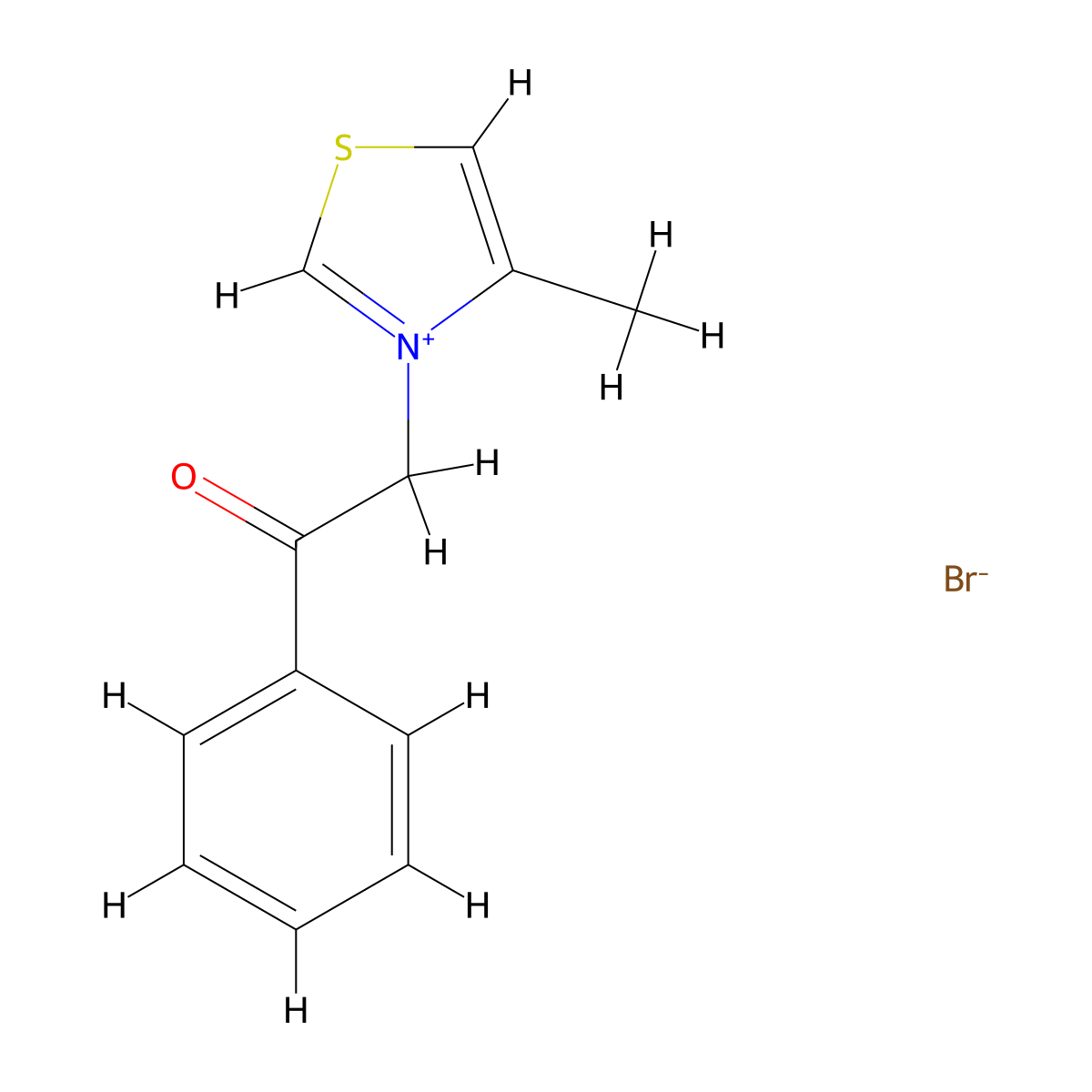4-Methyl-3-(2-oxo-2-phenylethyl)-1,3-thiazol-3-ium bromide molecular structure, CAS 6274-00-6