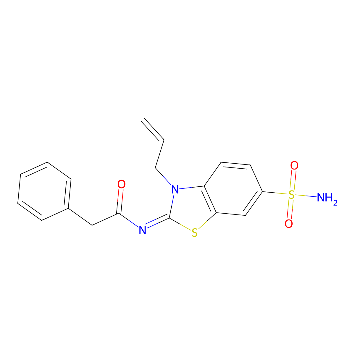 (Z)-N-(3-allyl-6-sulfamoylbenzo[d]thiazol-2(3H)-ylidene)-2-phenylacetamide molecular structure, CAS 6274-95-9