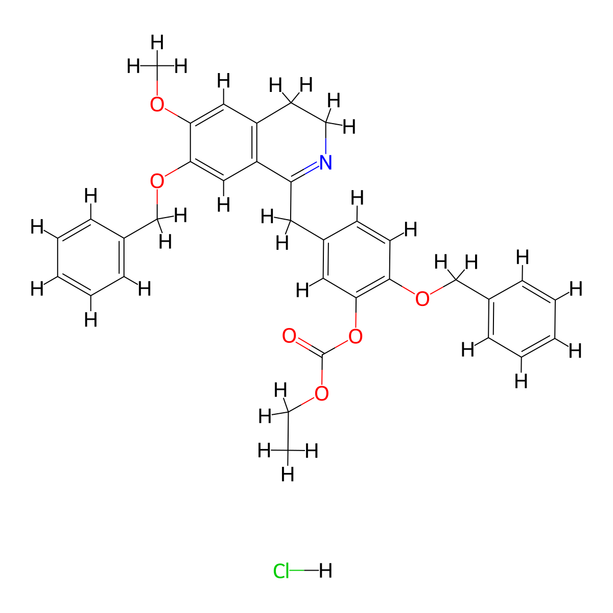 7-Benzyloxy-1-(4-benzyloxy-3-ethoxycarbonyloxybenzyl)-6-methoxy-3,4-dihydroisoquinoline hydrochloride molecular structure, CAS 62744-14-3
