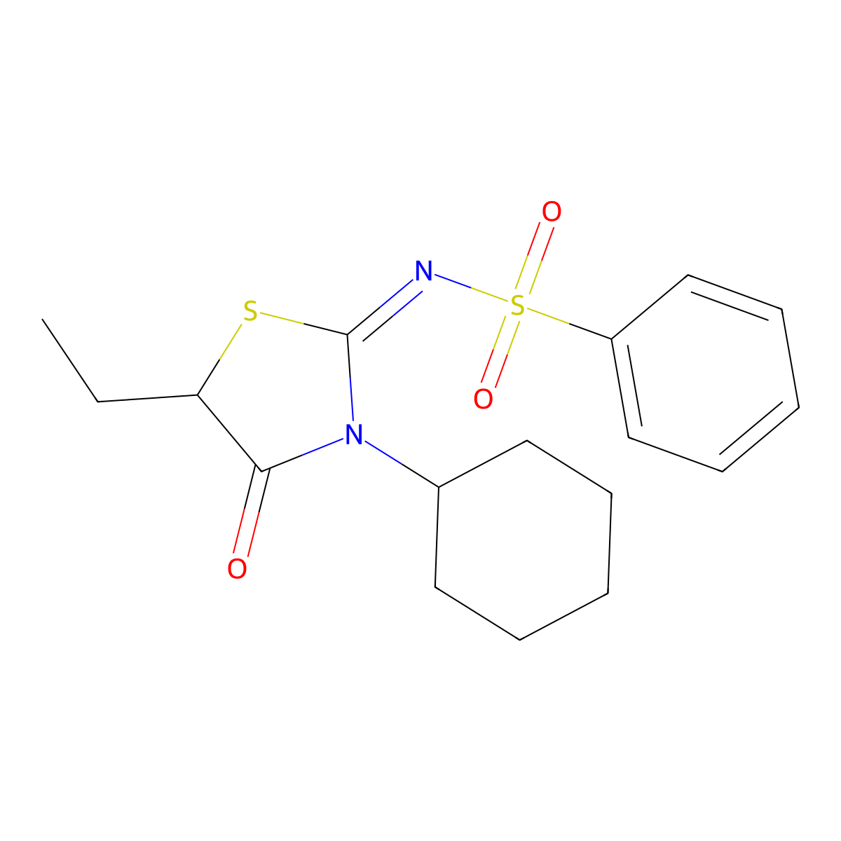 N-(3-cyclohexyl-5-ethyl-4-oxo-1,3-thiazolidin-2-ylidene)benzenesulfonamide molecular structure, CAS 627470-43-3