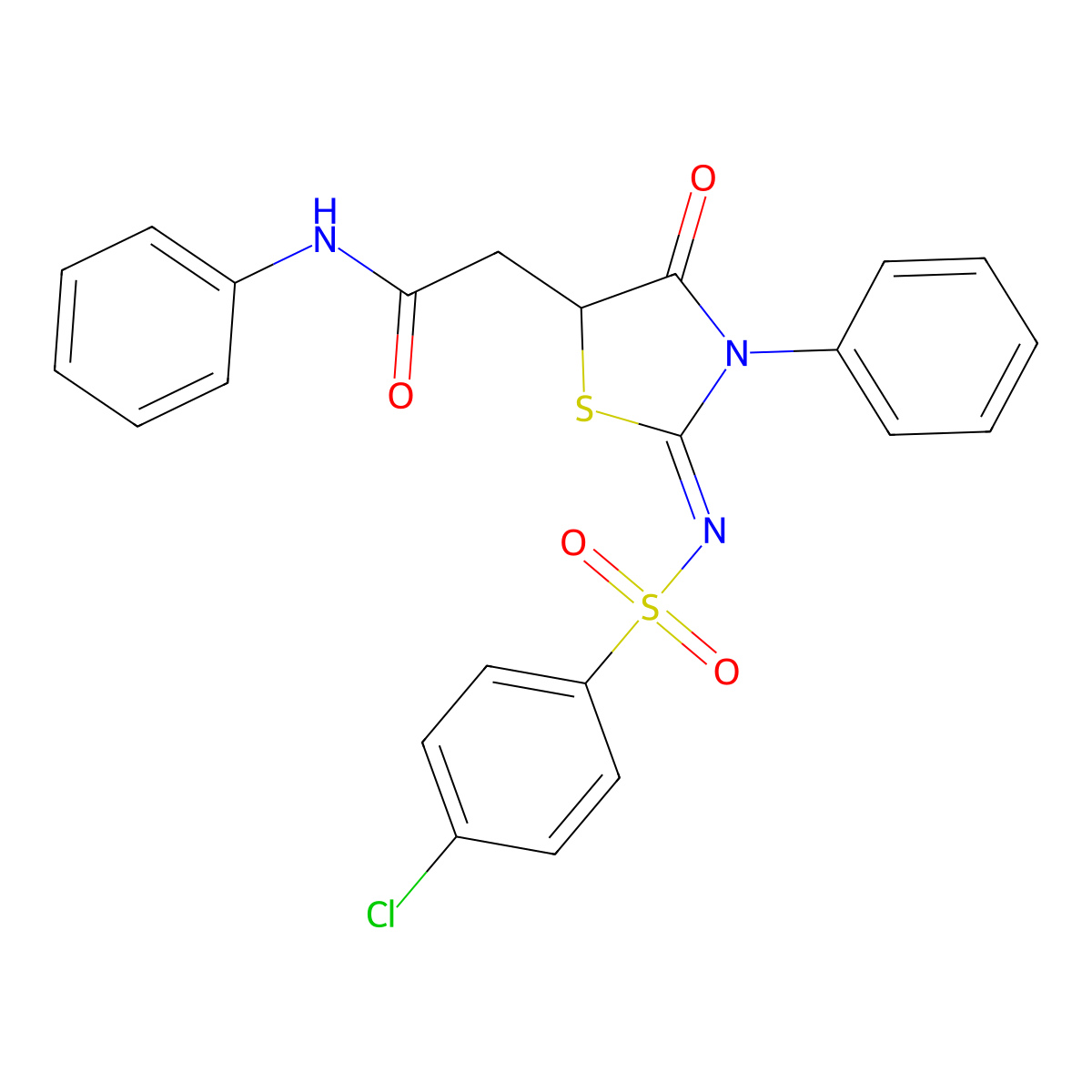 2-{2-[(4-chlorobenzenesulfonyl)imino]-4-oxo-3-phenyl-1,3-thiazolidin-5-yl}-N-phenylacetamide molecular structure, CAS 627470-74-0