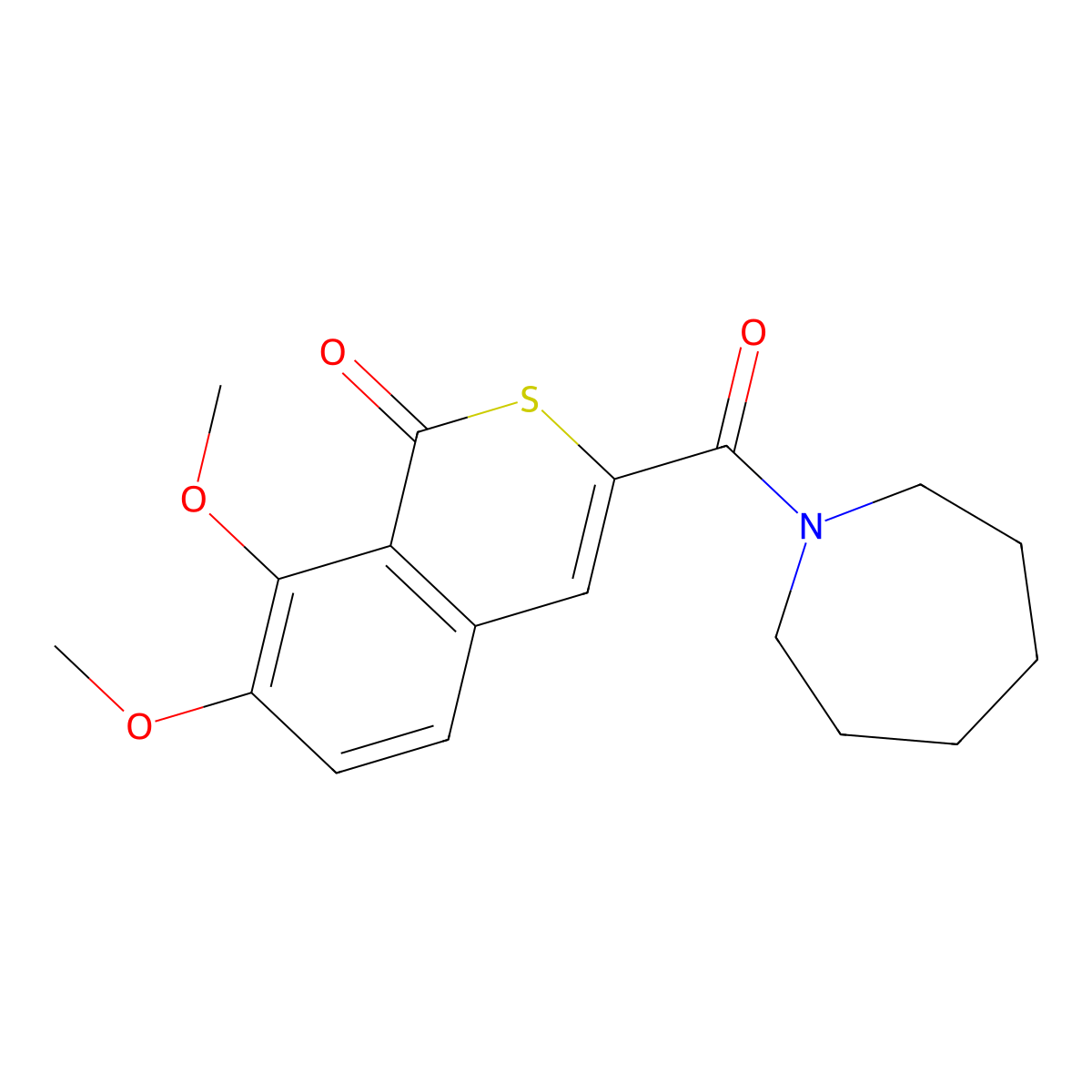 3-(azepan-1-ylcarbonyl)-7,8-dimethoxy-1H-isothiochromen-1-one molecular structure, CAS 627487-33-6