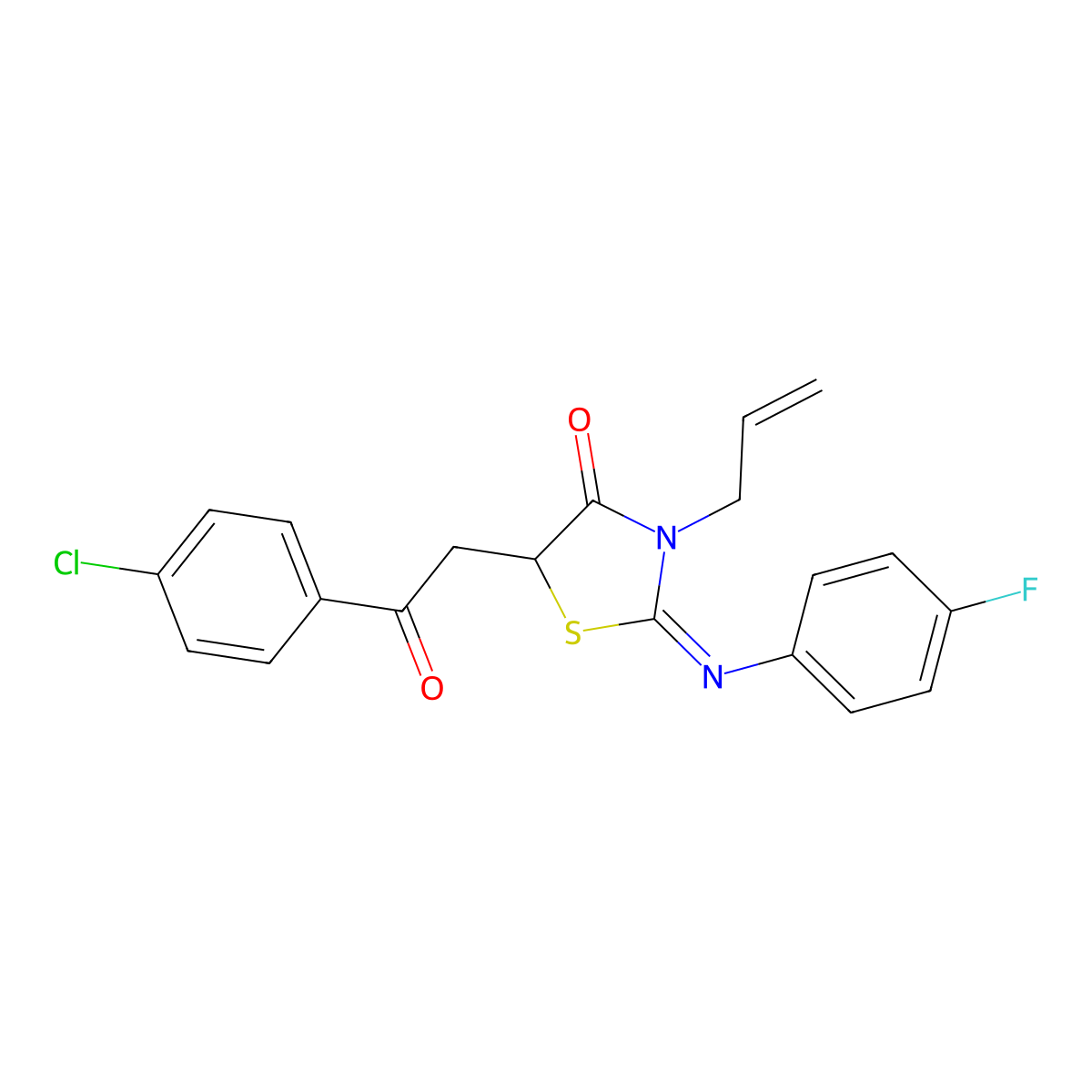 (E)-3-allyl-5-(2-(4-chlorophenyl)-2-oxoethyl)-2-((4-fluorophenyl)imino)thiazolidin-4-one molecular structure, CAS 627488-79-3