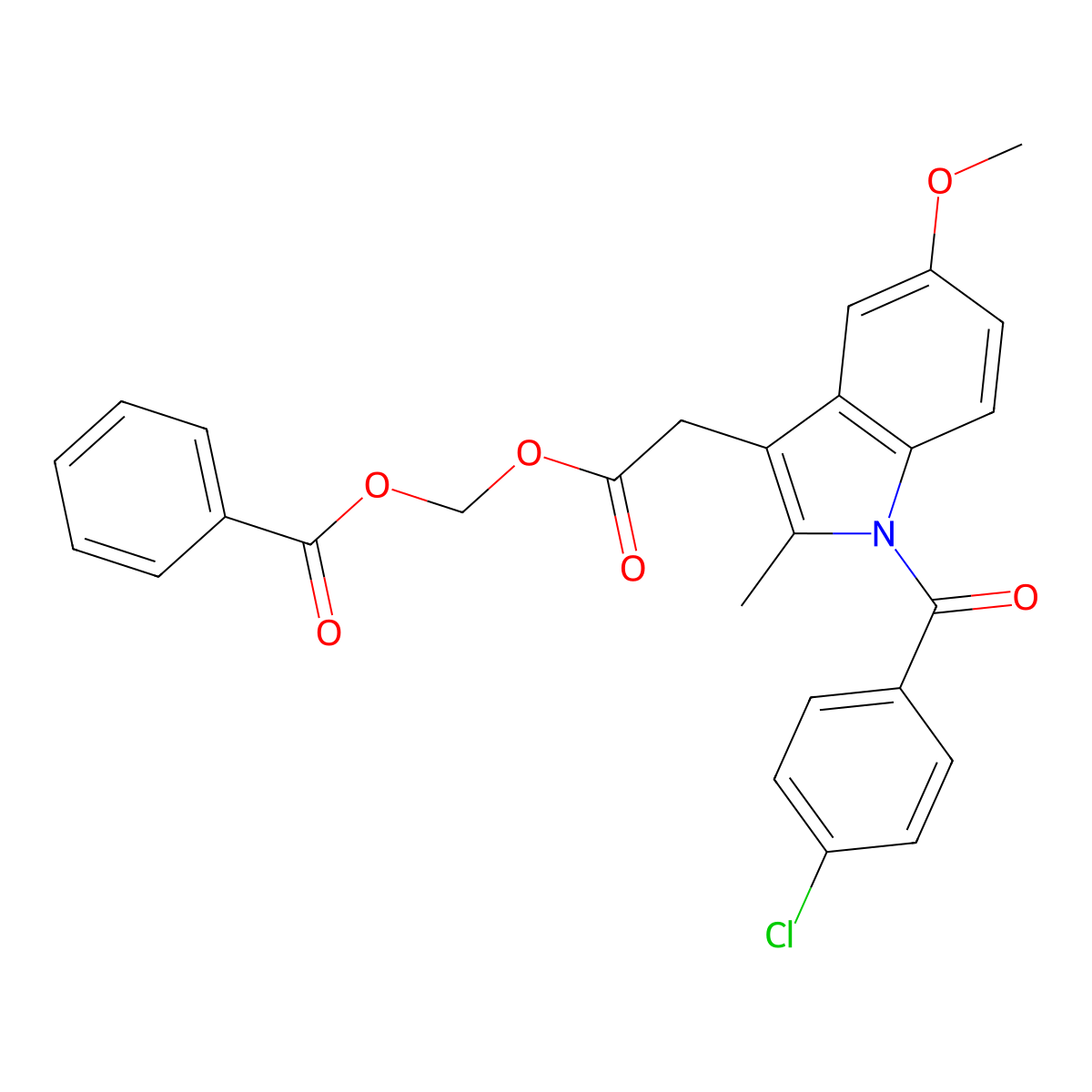 1H-Indole-3-acetic acid, 1-(p-chlorobenzoyl)-5-methoxy-2-methyl-, (benzoyloxy)methyl ester molecular structure, CAS 62751-72-8