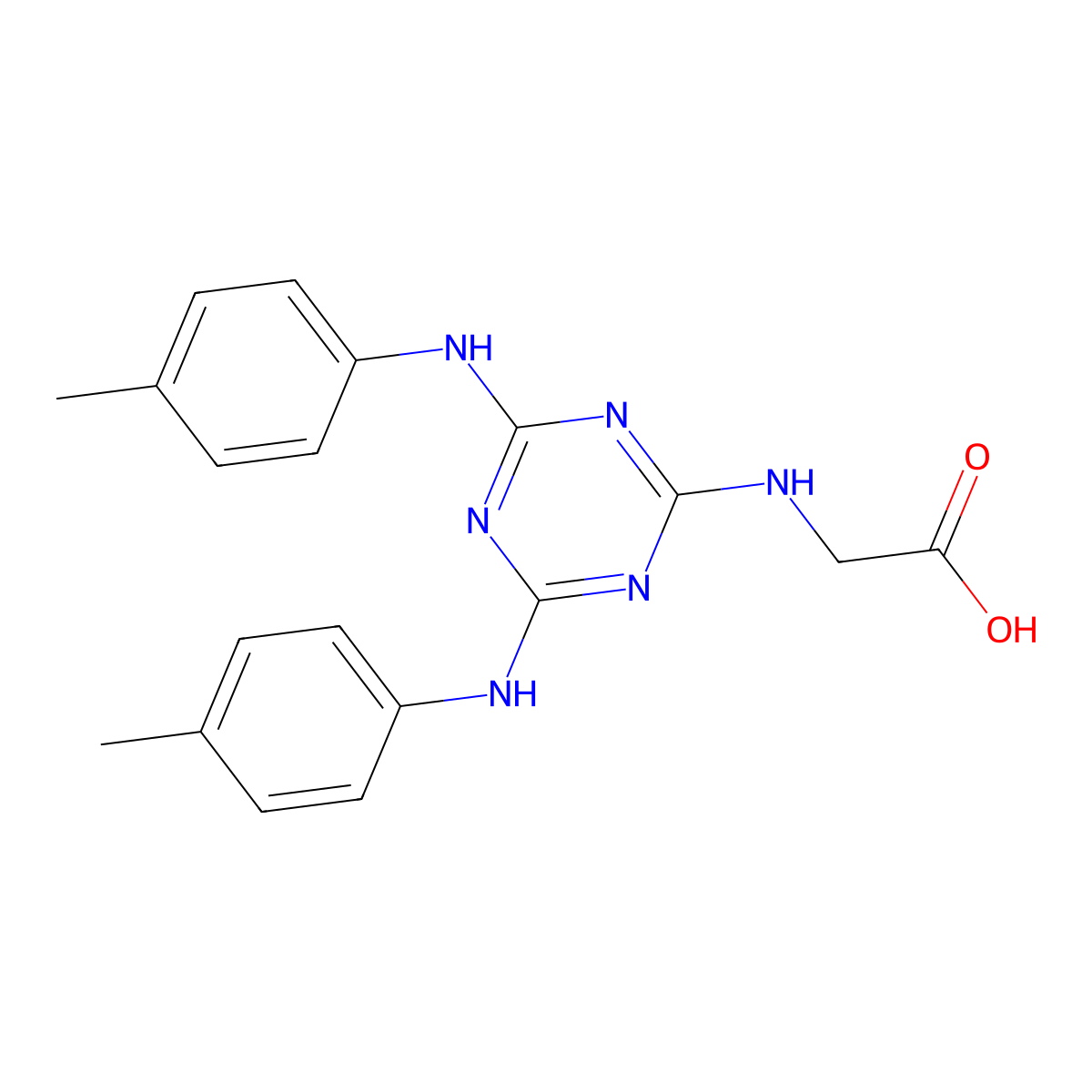 N-{4,6-bis[(4-methylphenyl)amino]-1,3,5-triazin-2-yl}glycine molecular structure, CAS 62751-88-6