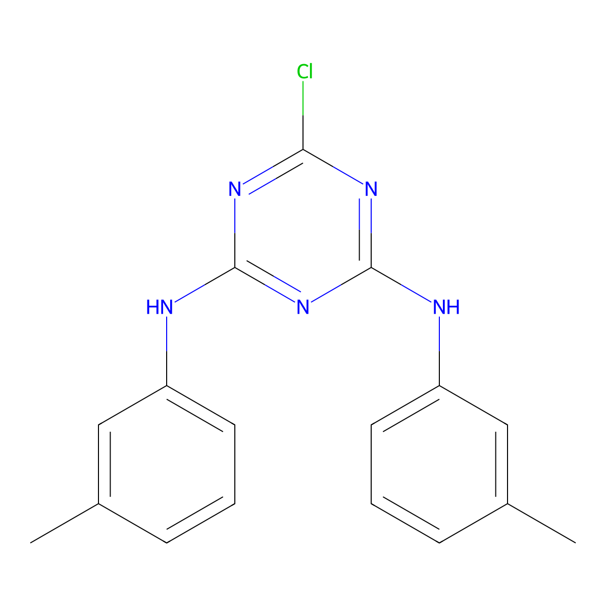 6-chloro-N,N'-bis(3-methylphenyl)-1,3,5-triazine-2,4-diamine molecular structure, CAS 62752-05-0